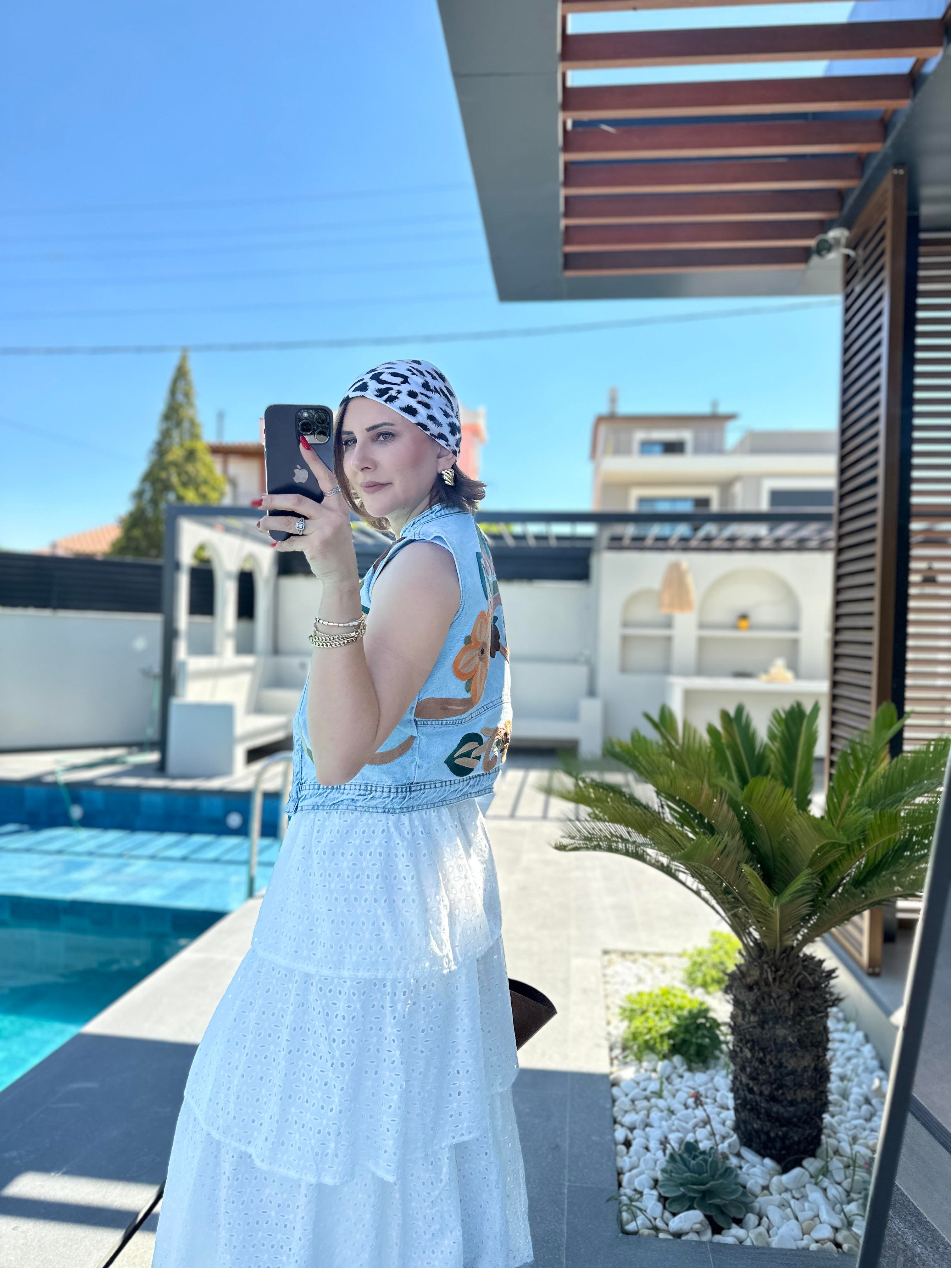 İşlemeli Kot Yelek
