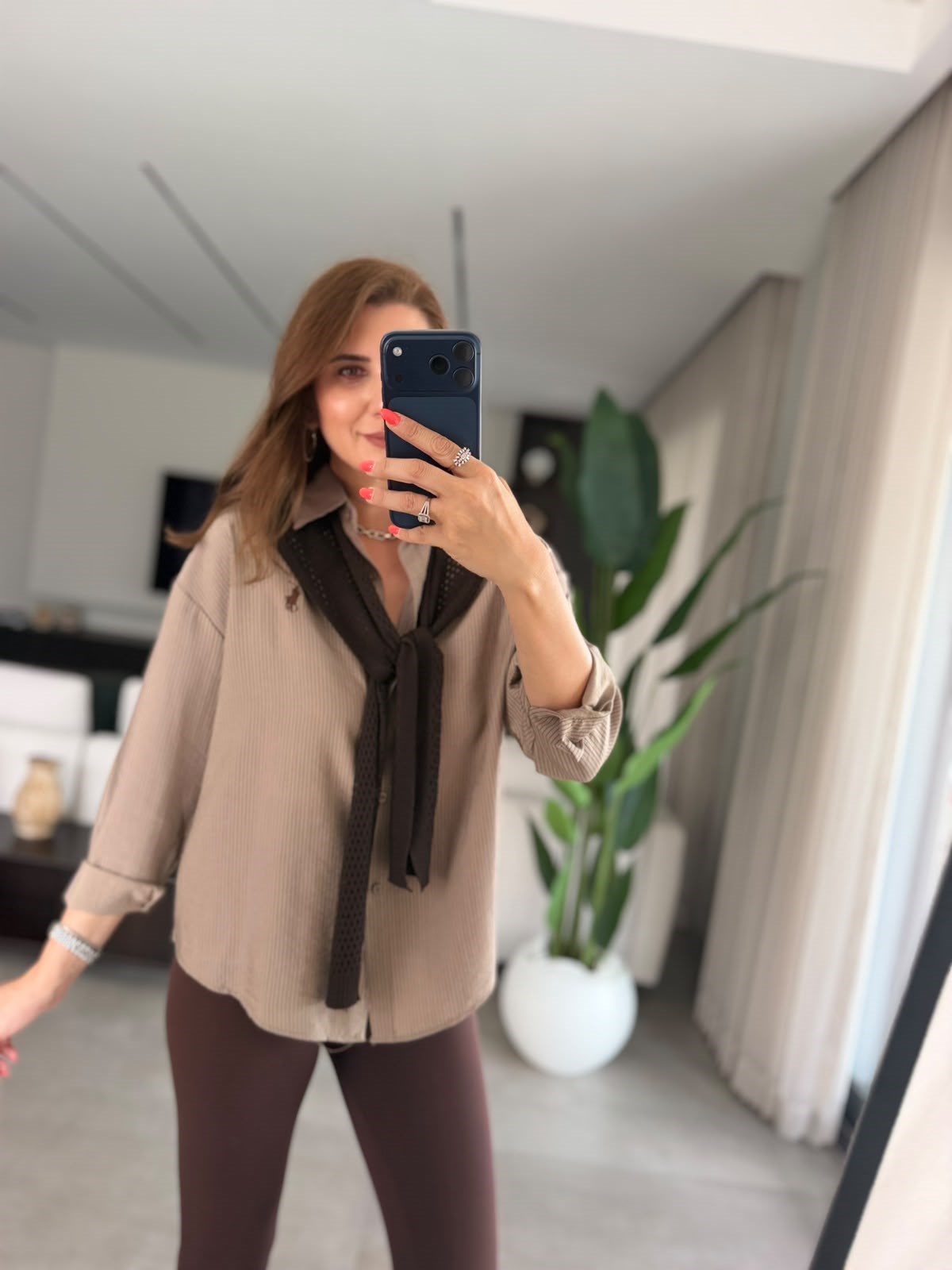 Kahverengi Atkılı Oversize Gömlek