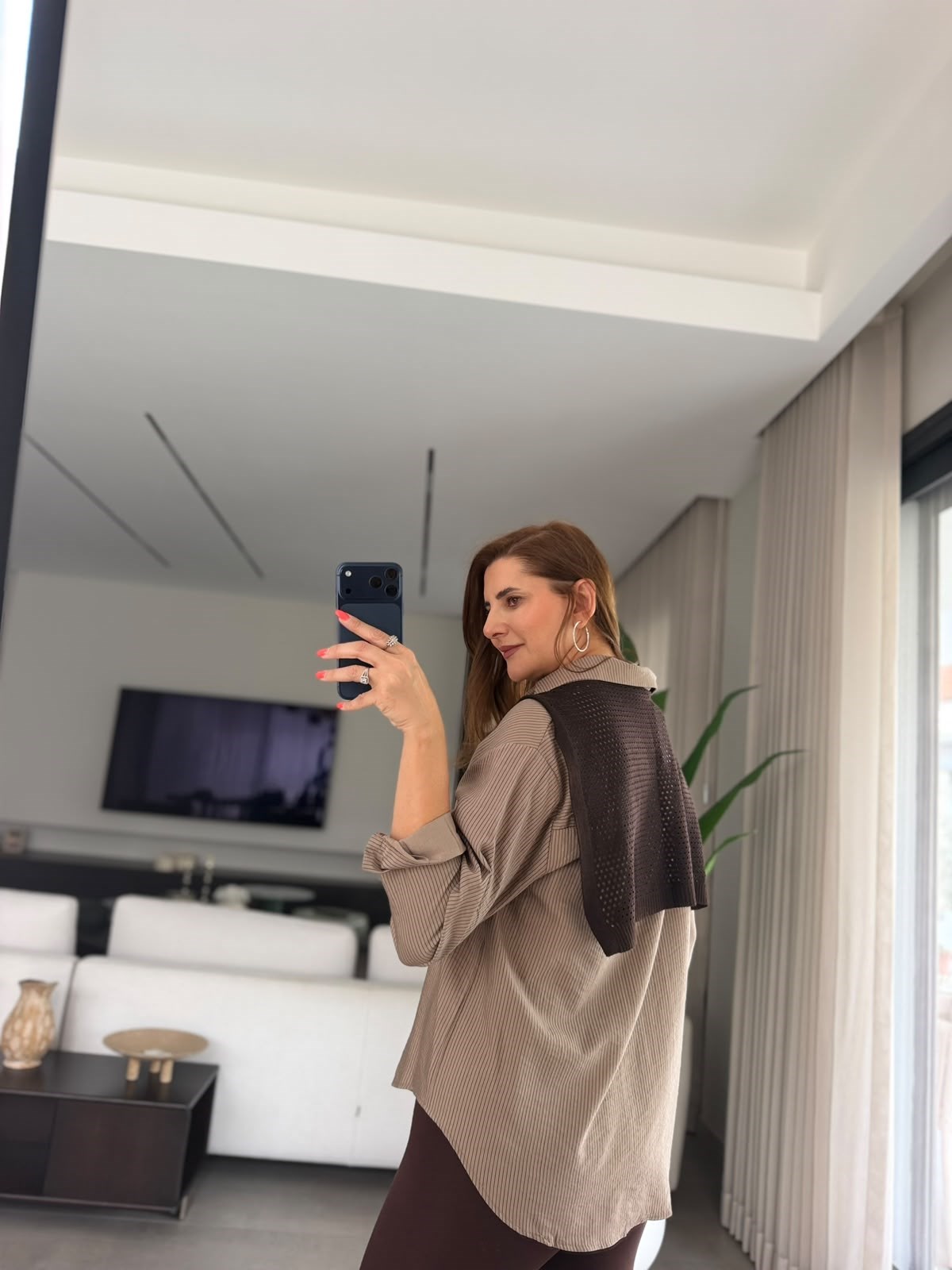 Kahverengi Atkılı Oversize Gömlek