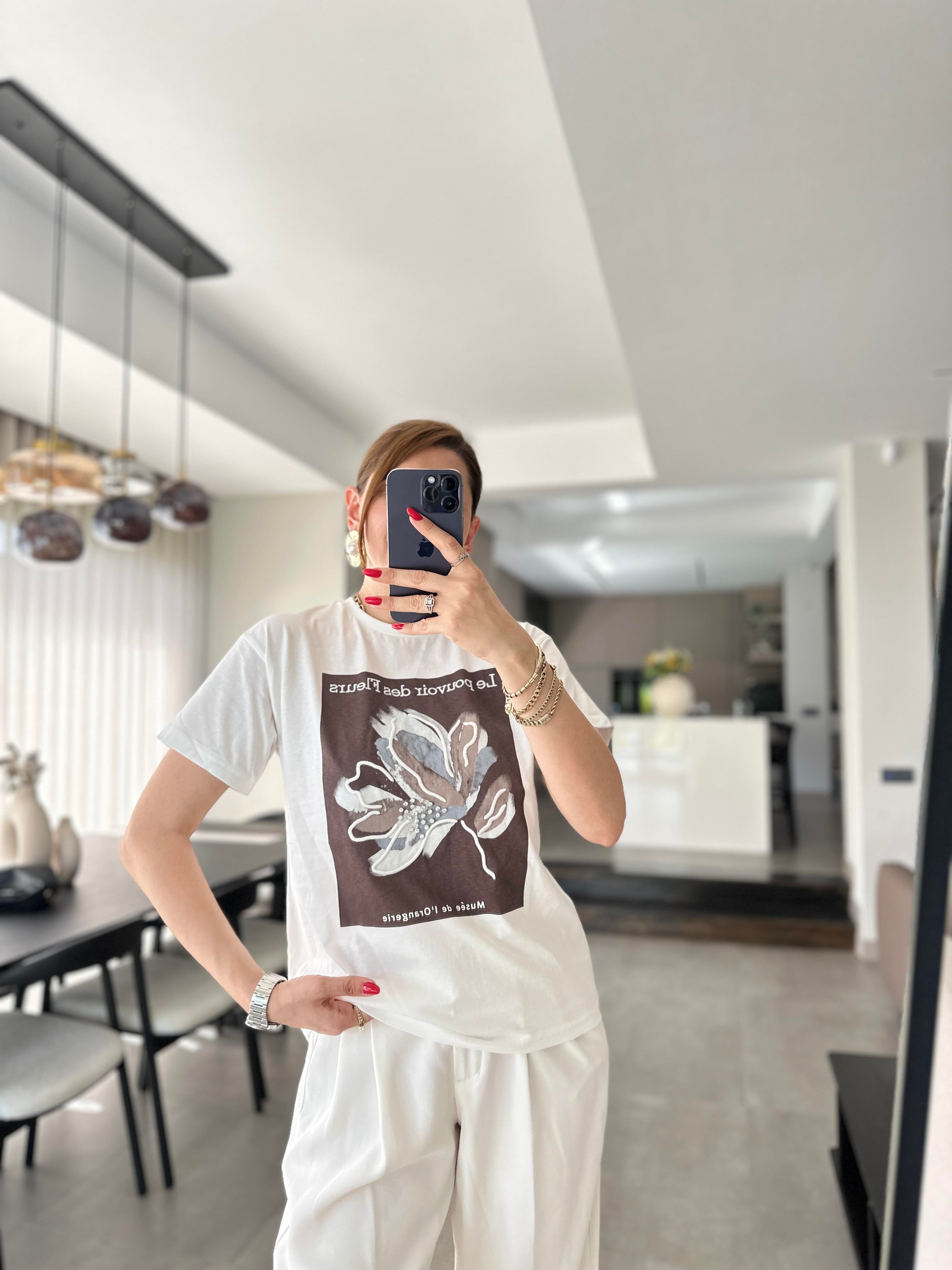 Kahverengi Baskı Detaylı T-shirt
