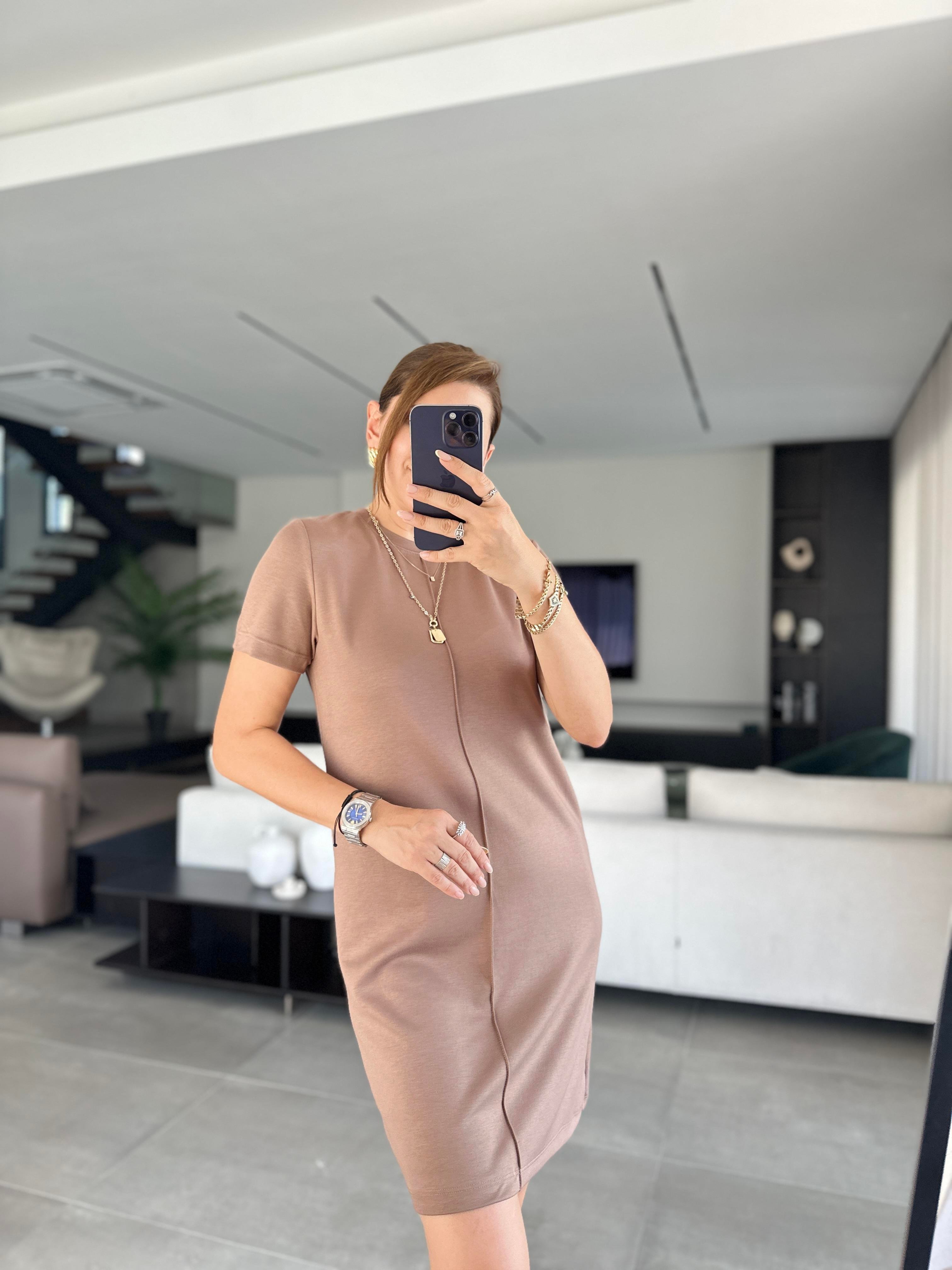 Kahverengi Ön Çimalı Elbise