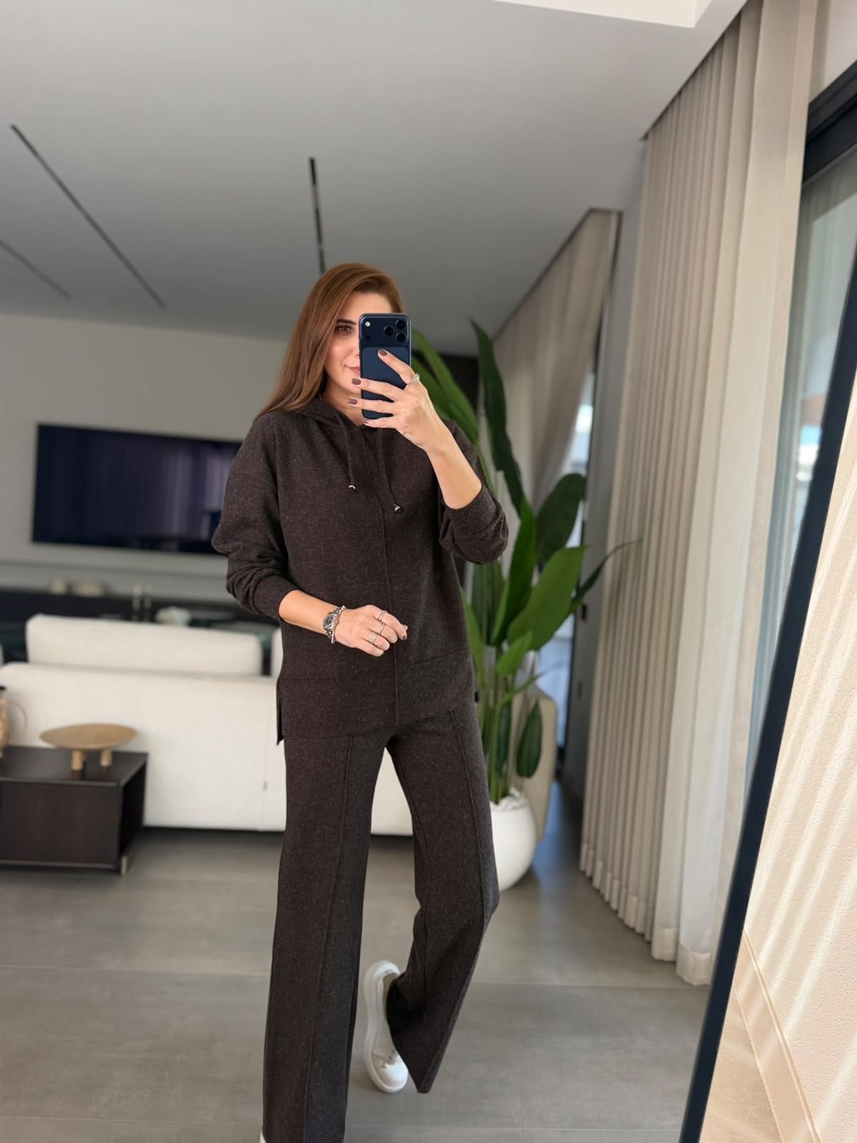 Kahverengi Relax Kapşonlu Takım