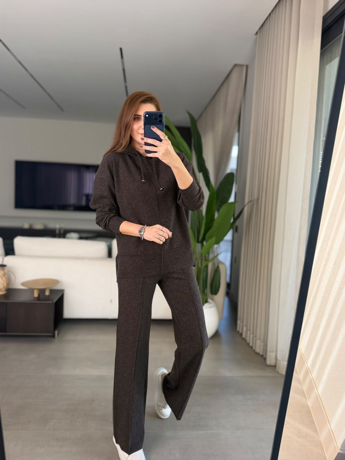 Kahverengi Relax Kapşonlu Takım