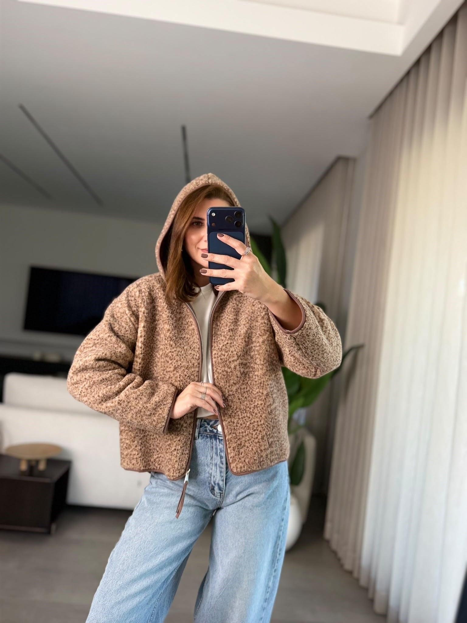 Kahverengi Tedy Peluş Fermuarlı Ceket