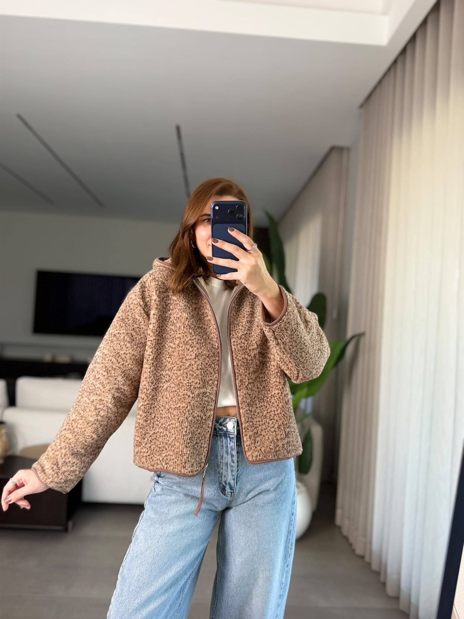 Kahverengi Tedy Peluş Fermuarlı Ceket