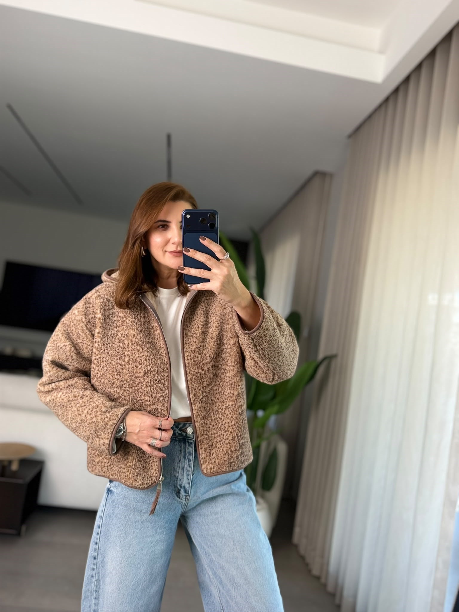 Kahverengi Tedy Peluş Fermuarlı Ceket