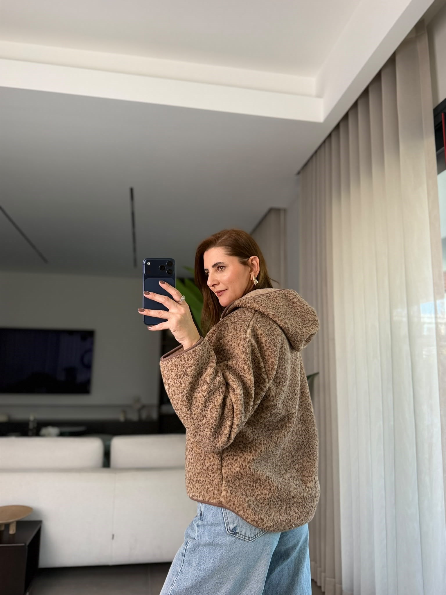 Kahverengi Tedy Peluş Fermuarlı Ceket