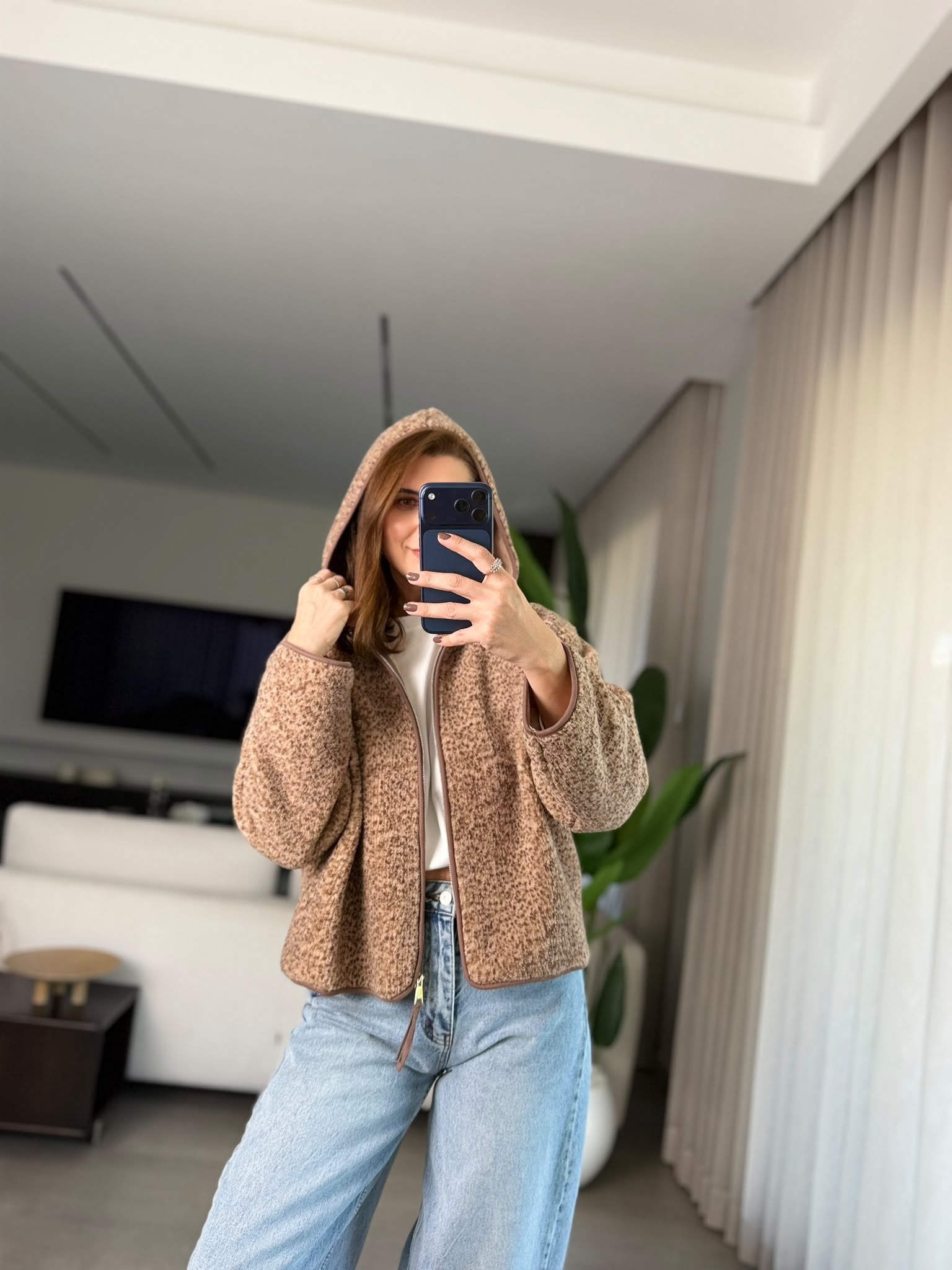 Kahverengi Tedy Peluş Fermuarlı Ceket