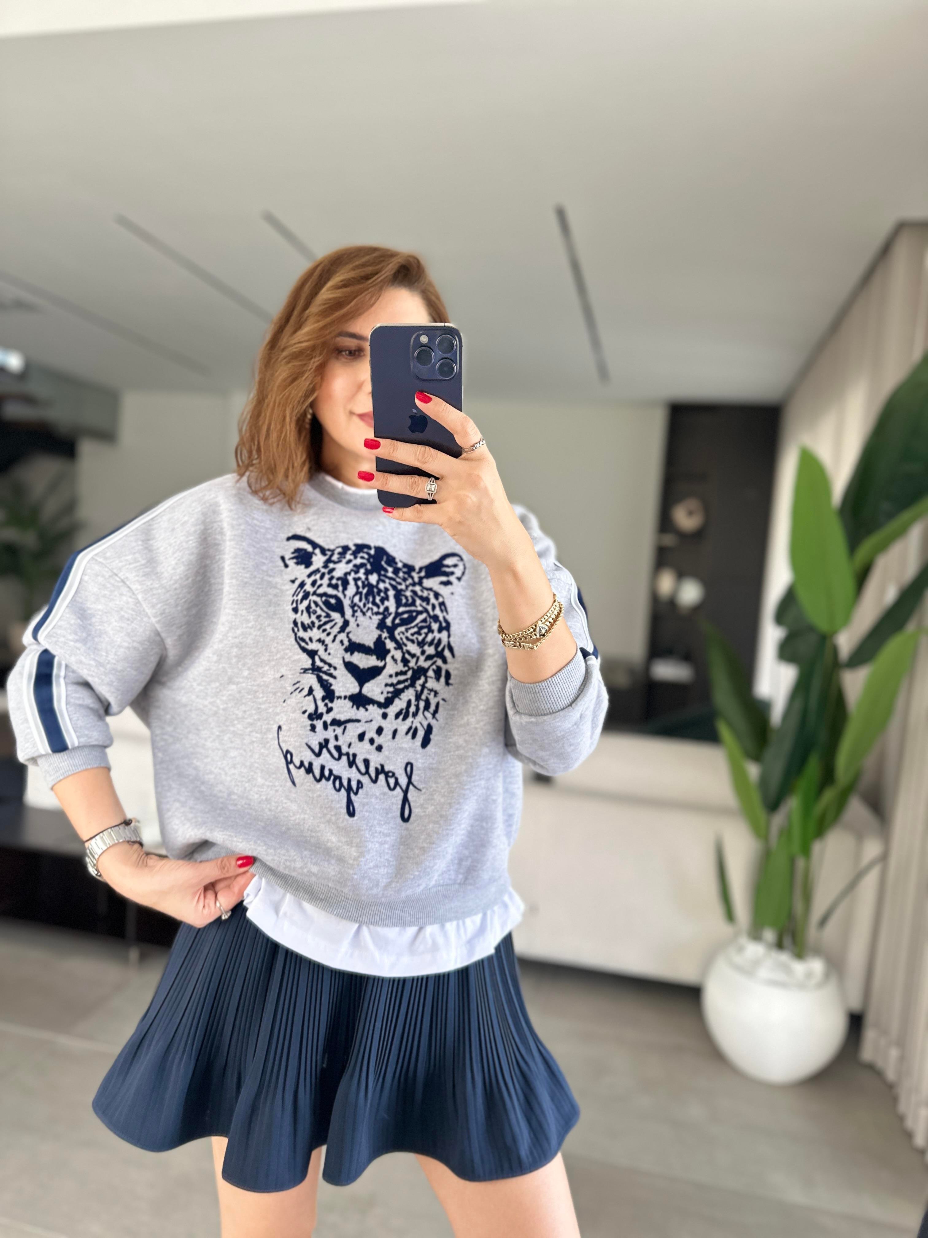Kaplan Baskılı İçi Şardonlu Sweat