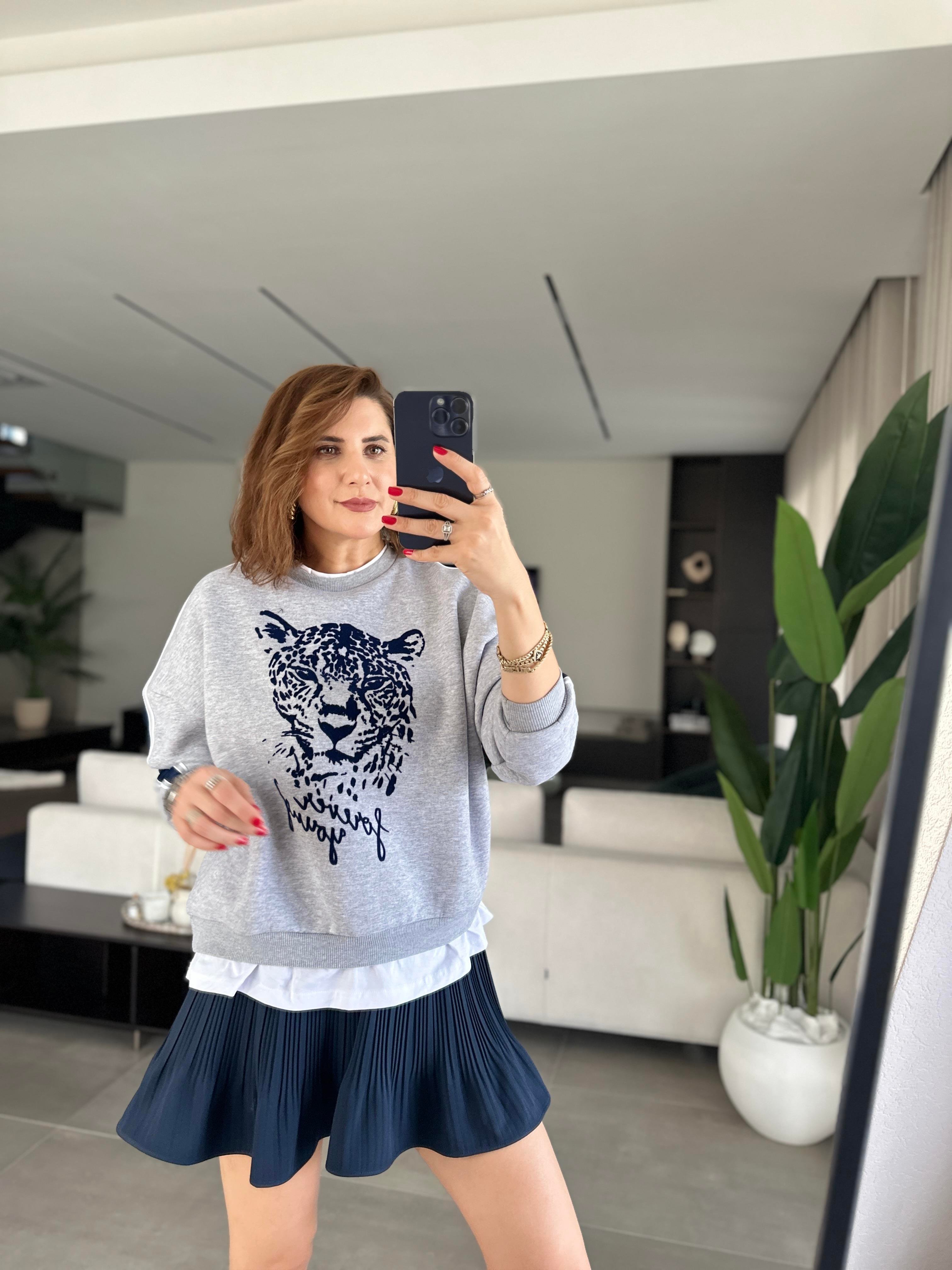 Kaplan Baskılı İçi Şardonlu Sweat