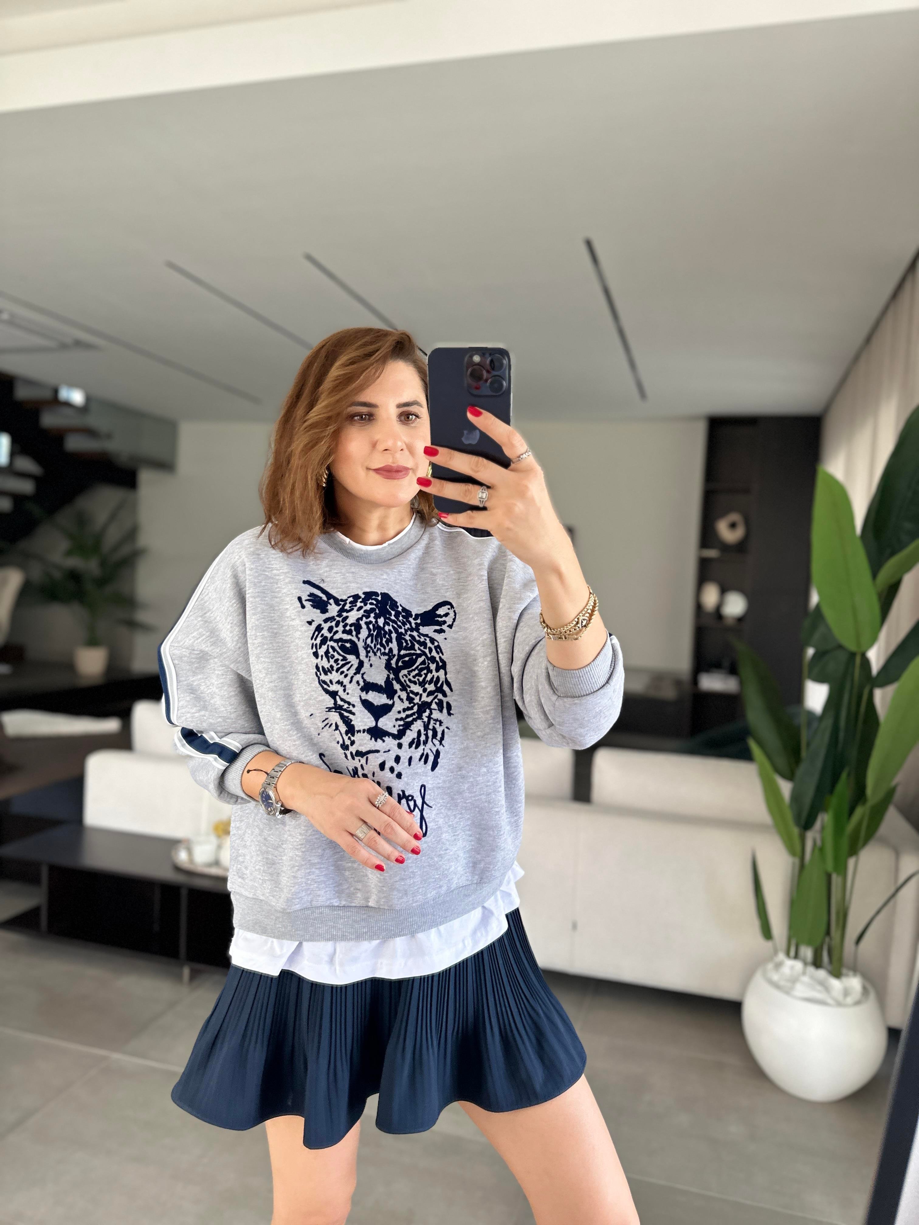 Kaplan Baskılı İçi Şardonlu Sweat