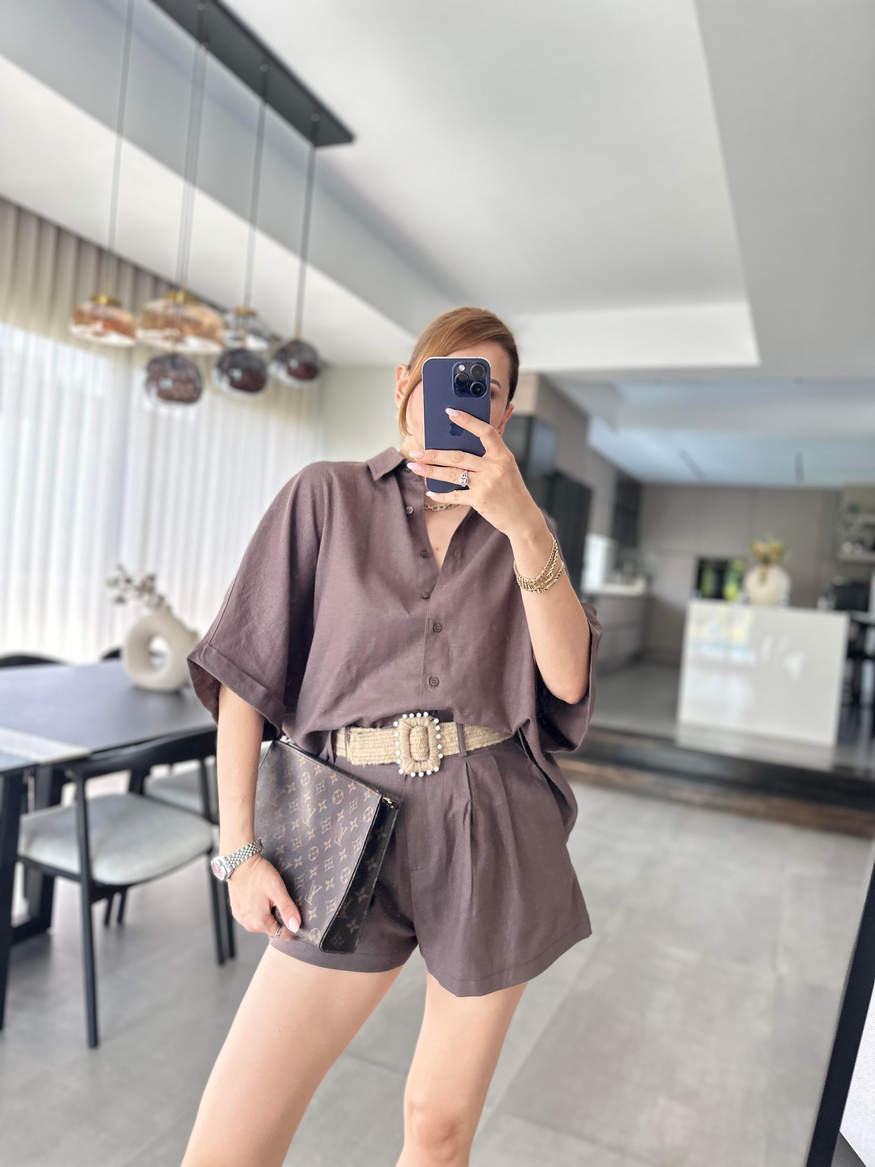 Kemer Detaylı Şort Takım