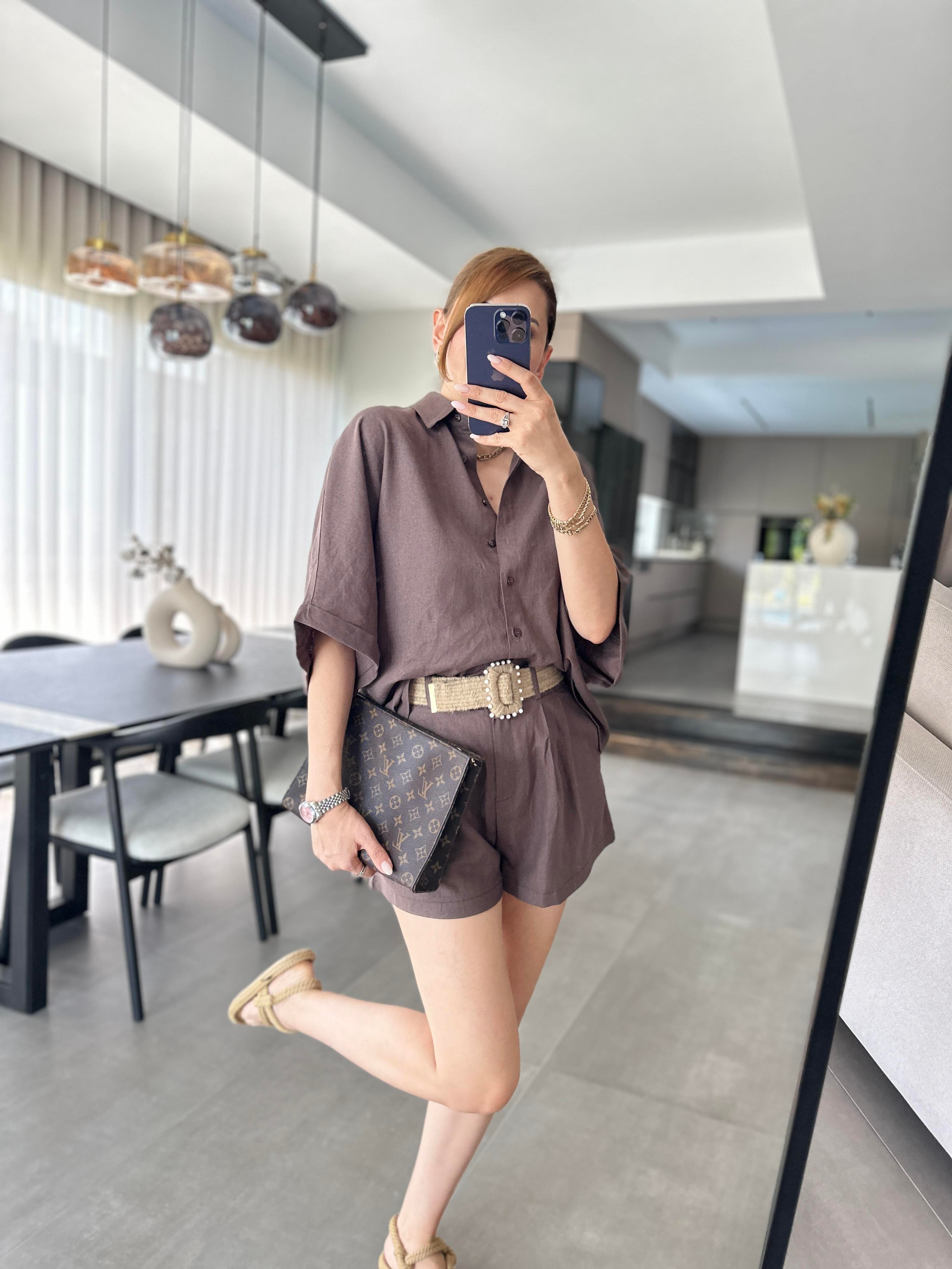 Kemer Detaylı Şort Takım