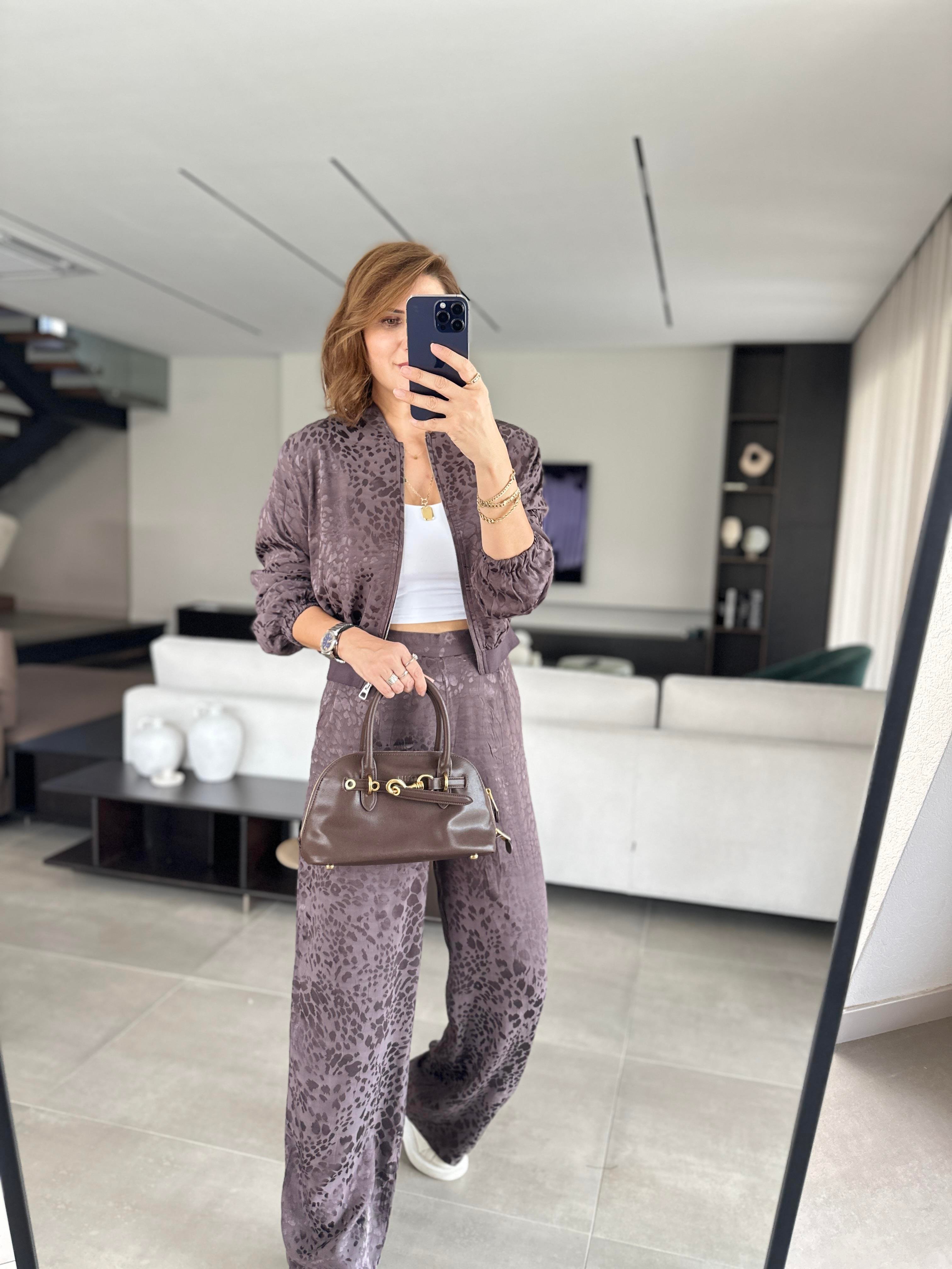 Kendinden Leopar Jakarlı Ceket Takım