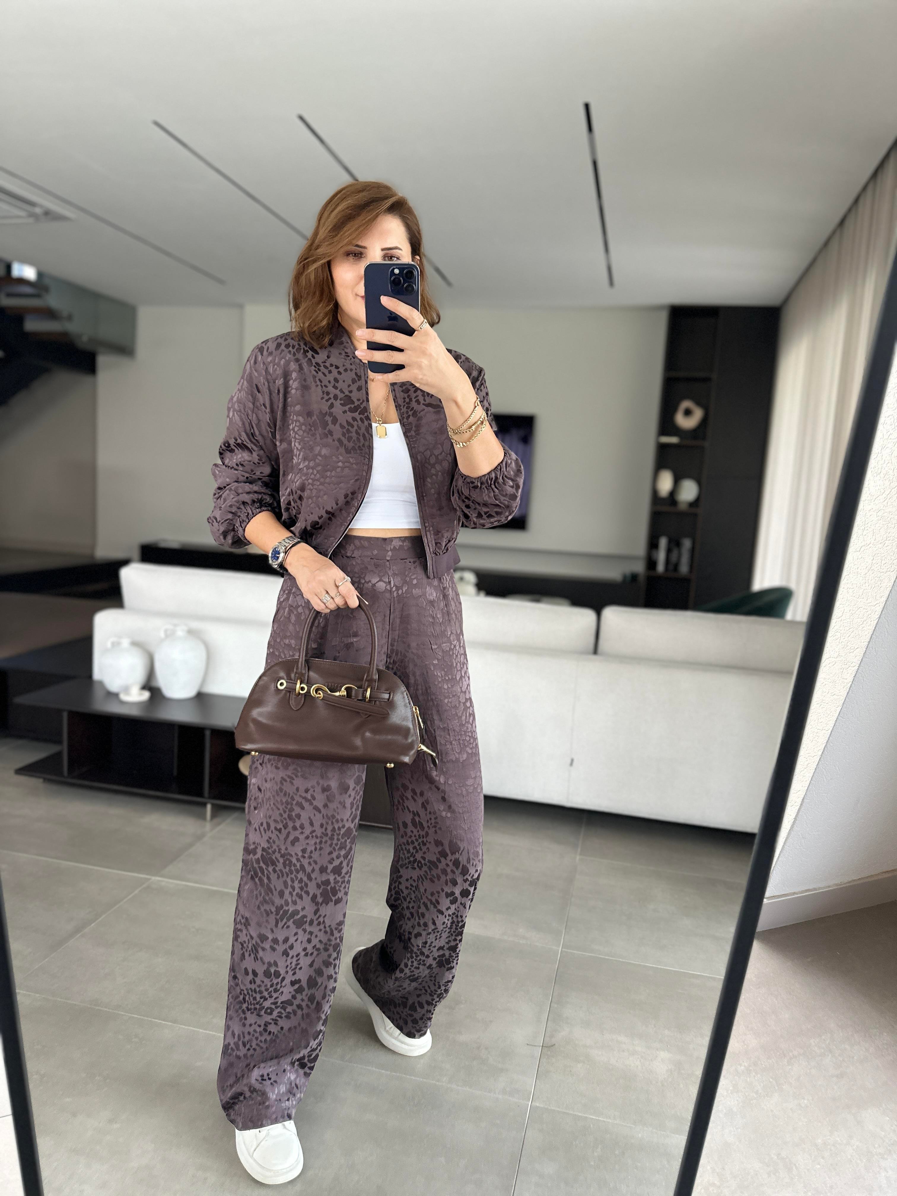 Kendinden Leopar Jakarlı Ceket Takım