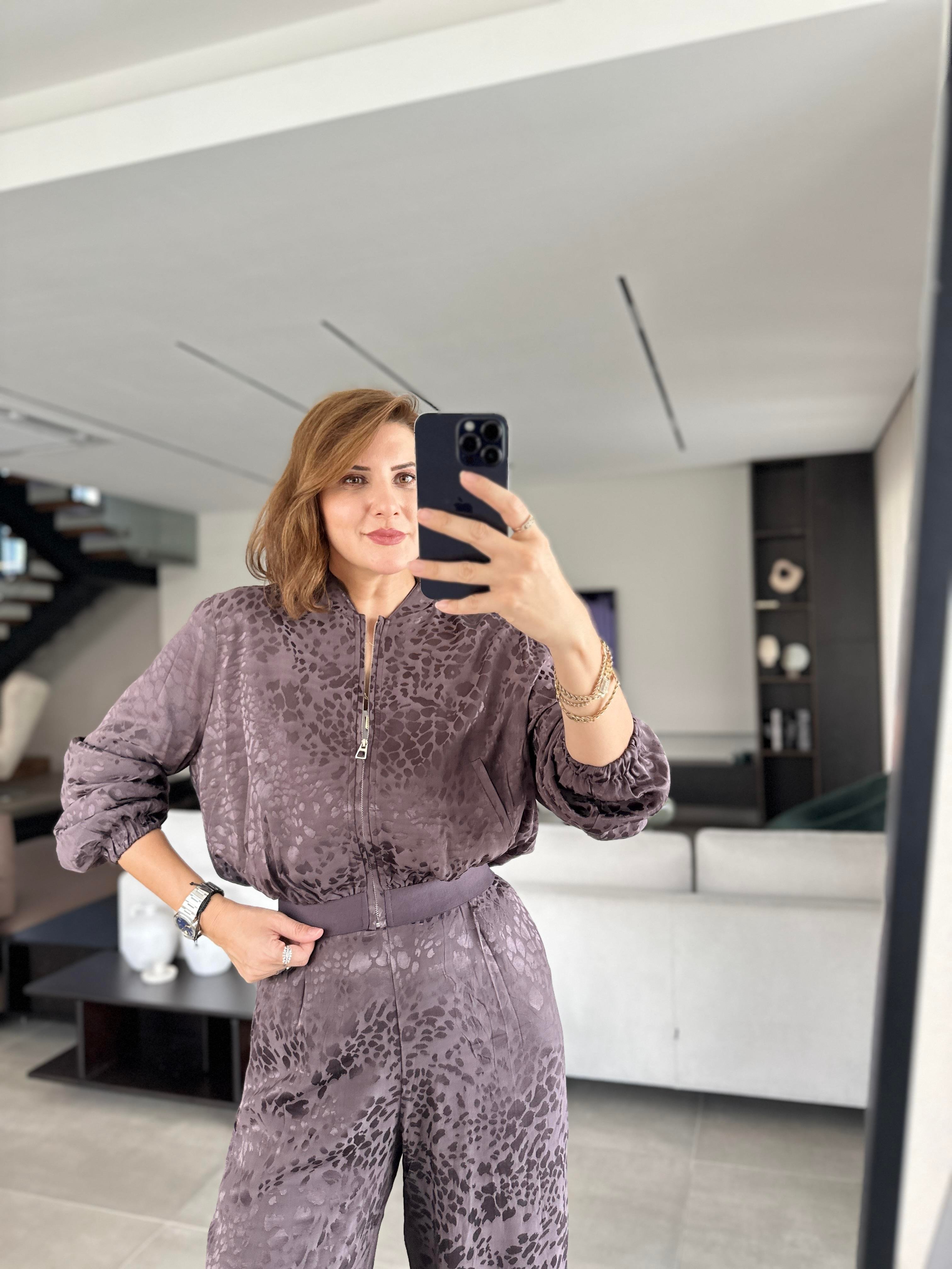Kendinden Leopar Jakarlı Ceket Takım