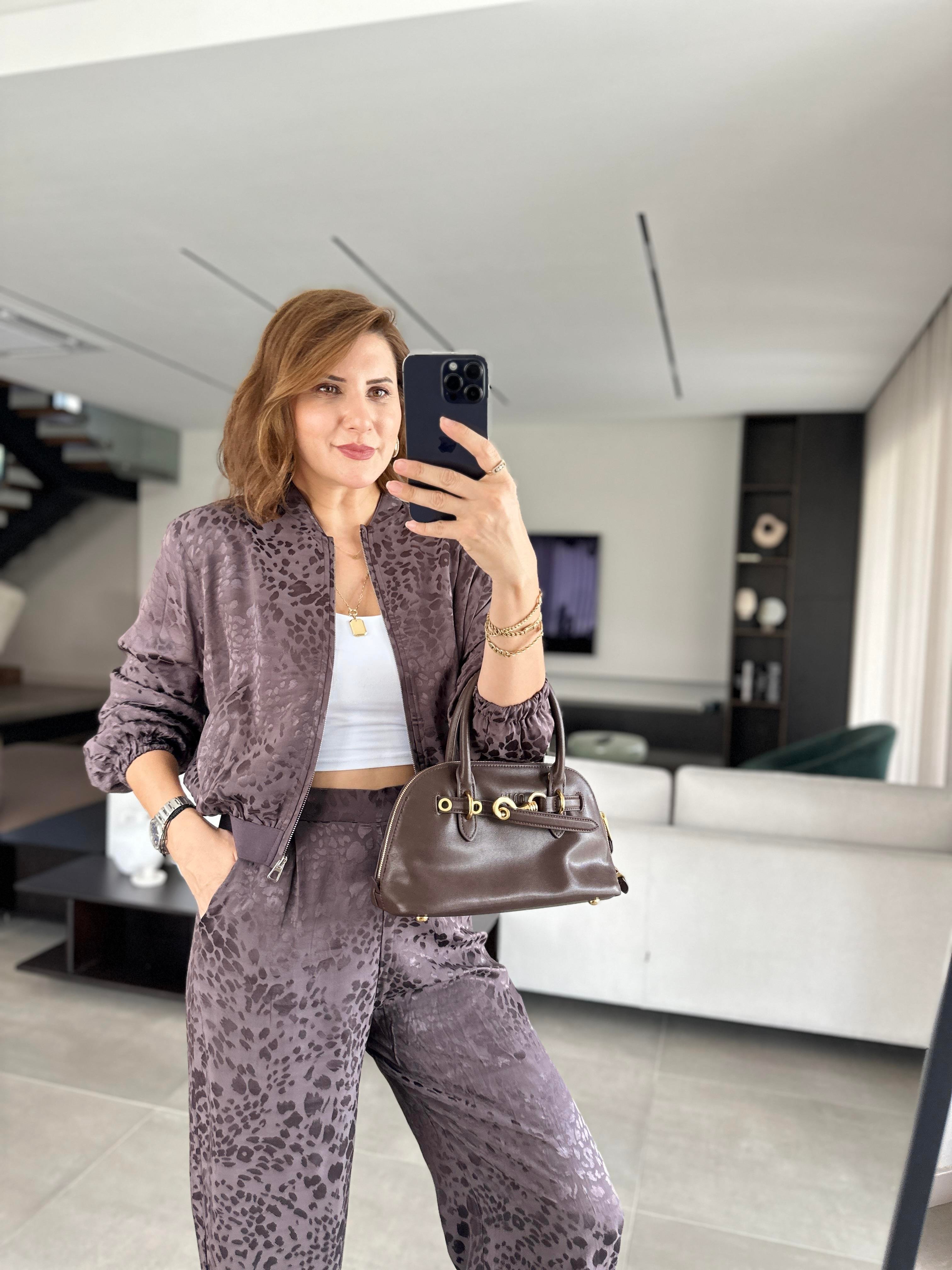 Kendinden Leopar Jakarlı Ceket Takım