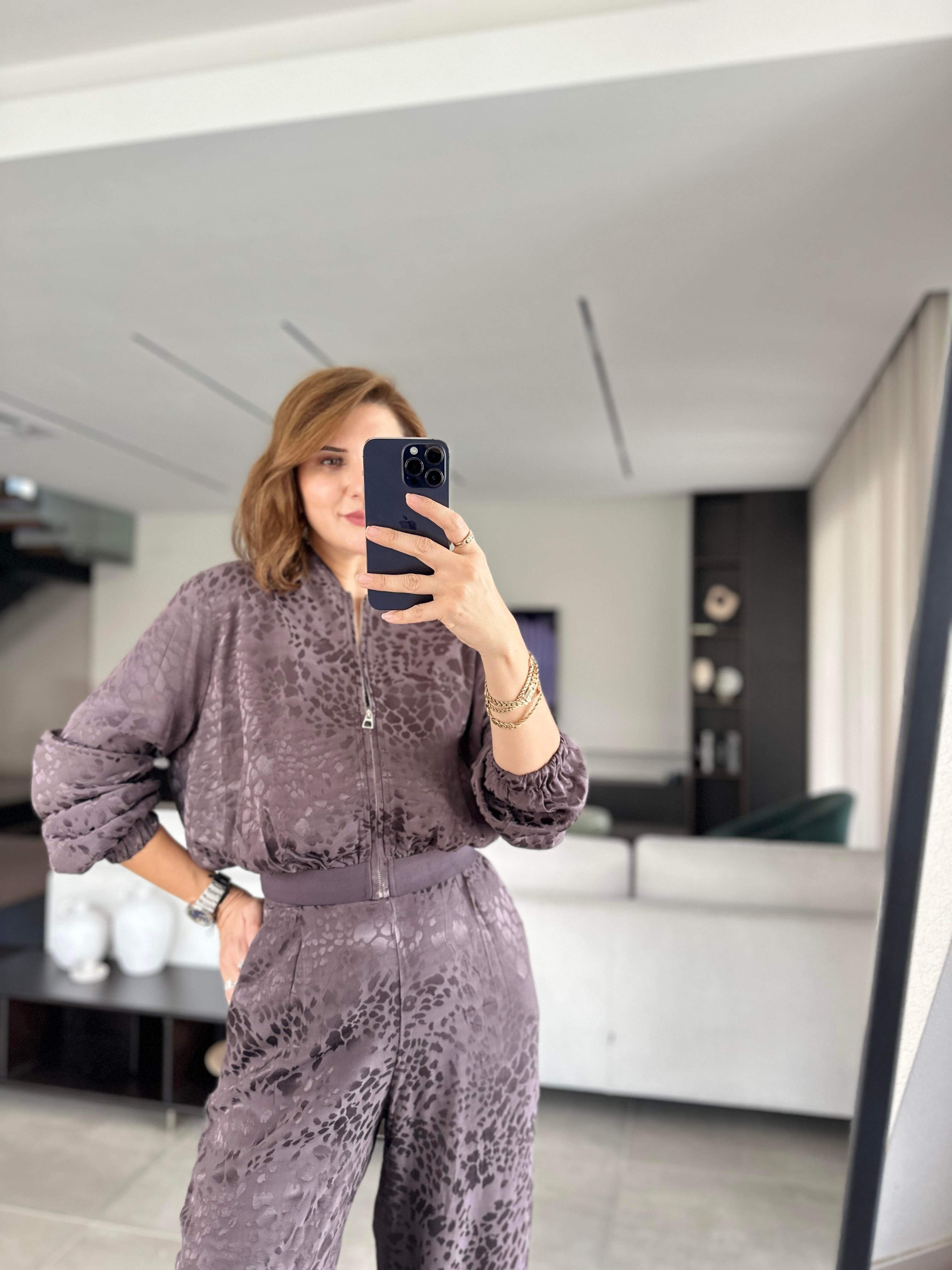 Kendinden Leopar Jakarlı Ceket Takım