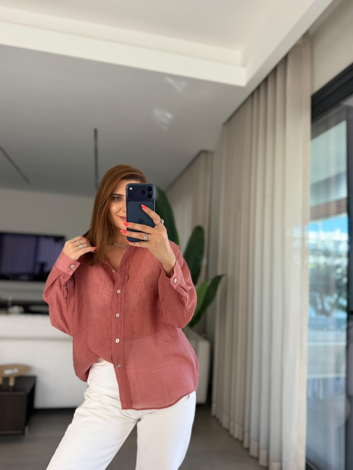 Kiremit Oversize İpeksi Gömlek