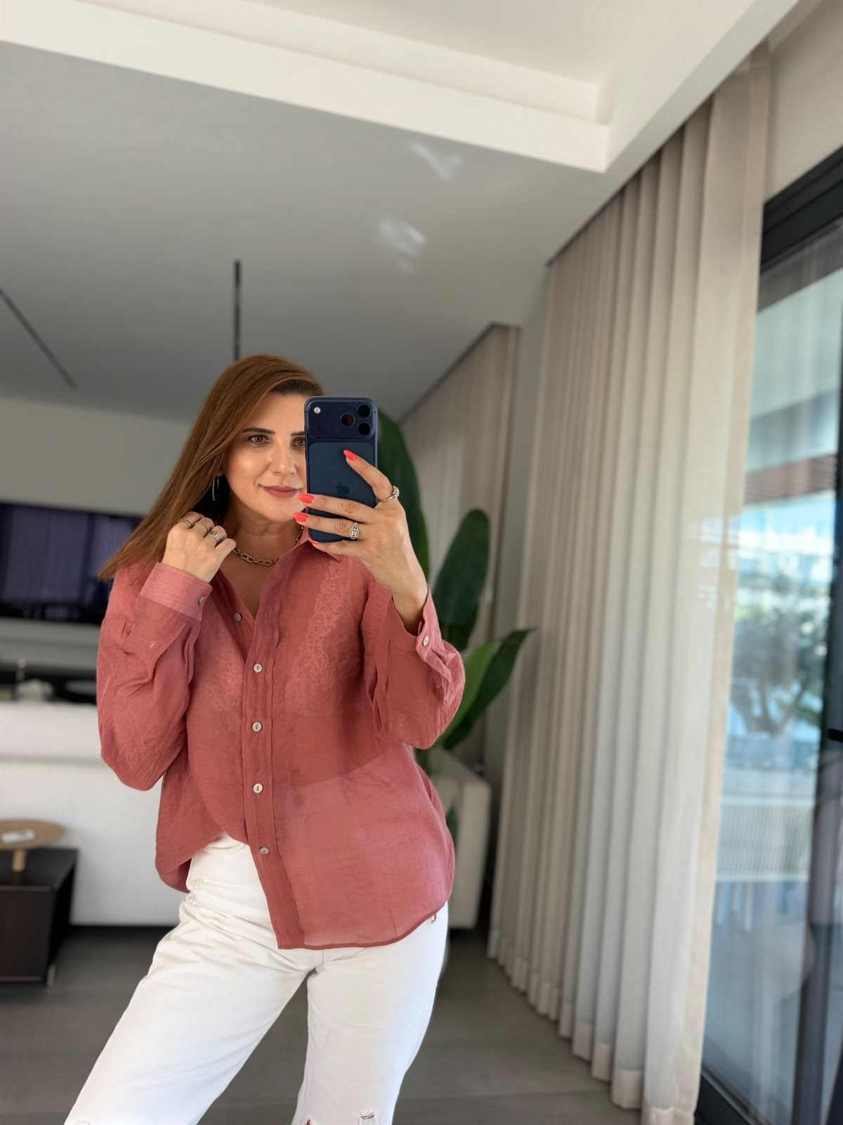 Kiremit Oversize İpeksi Gömlek