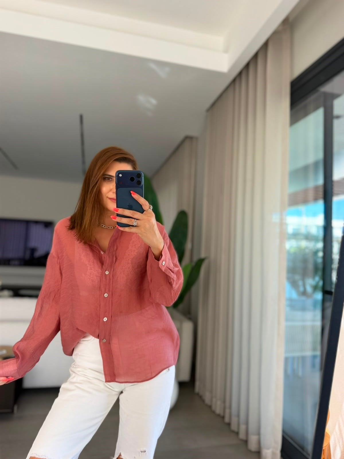 Kiremit Oversize İpeksi Gömlek