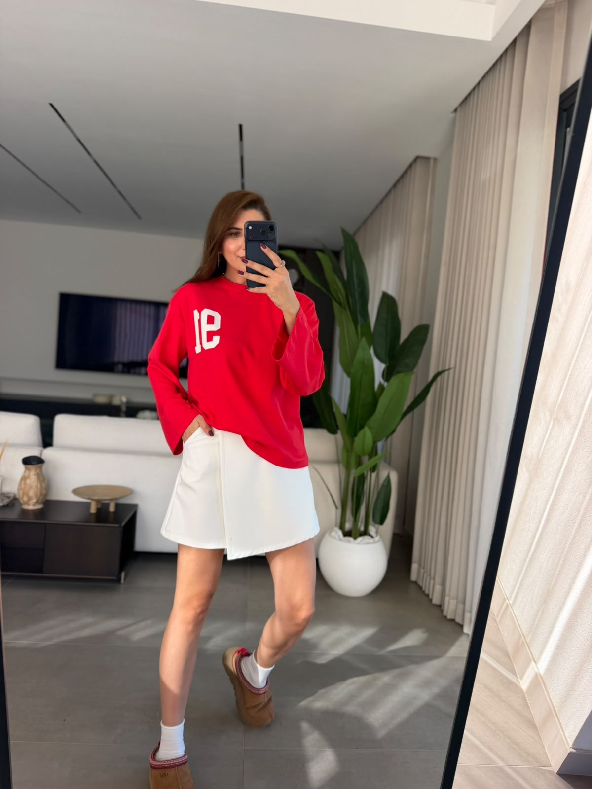 Kırmızı 91 Baskılı Sweatshırt