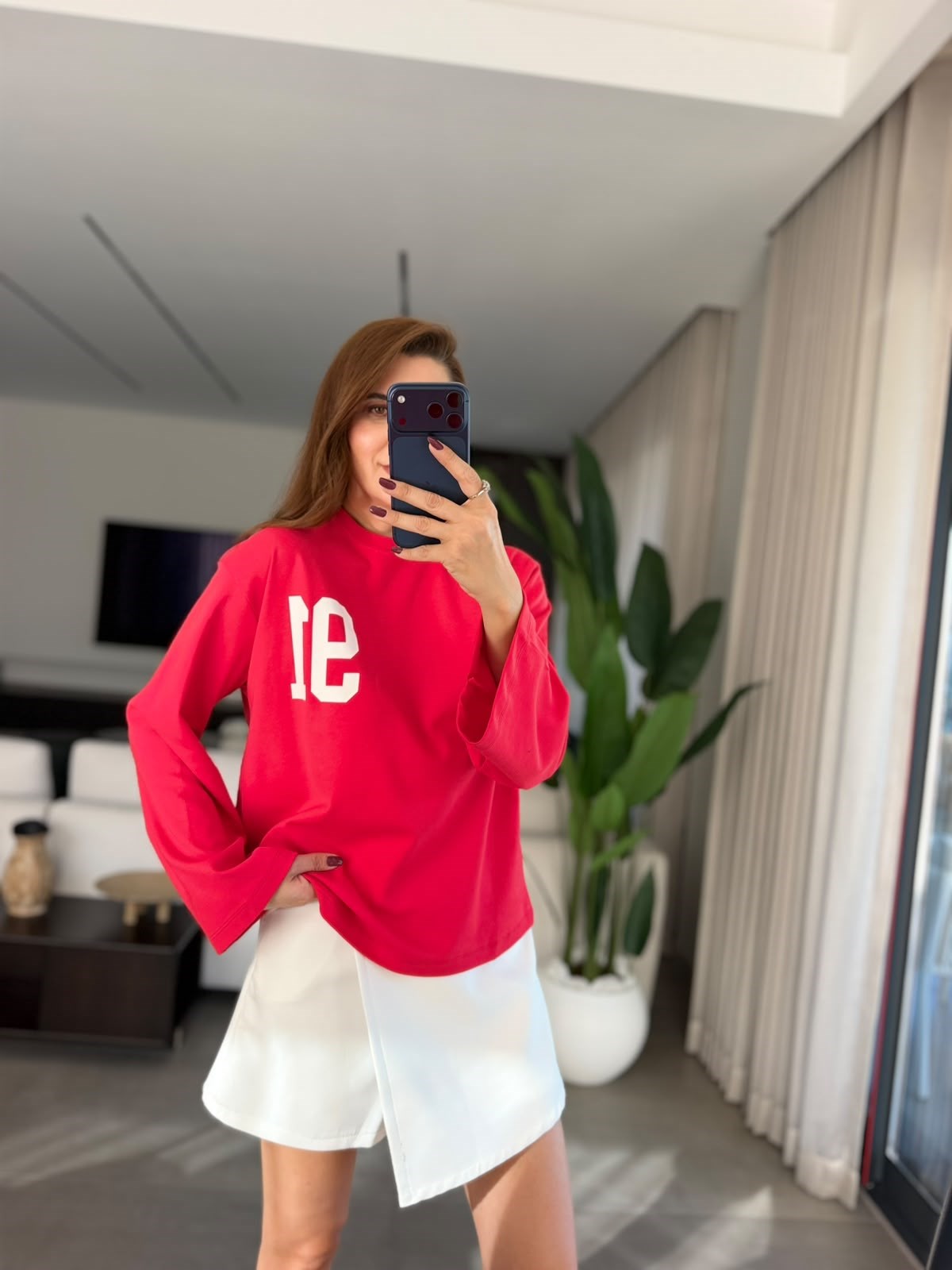Kırmızı 91 Baskılı Sweatshırt