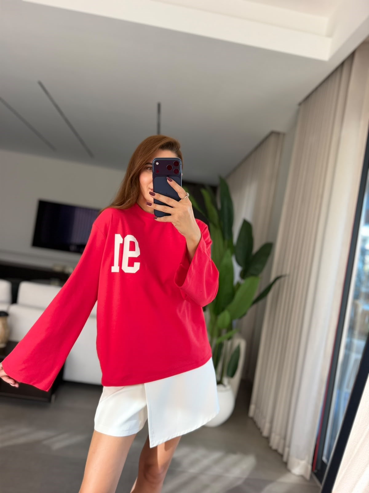 Kırmızı 91 Baskılı Sweatshırt