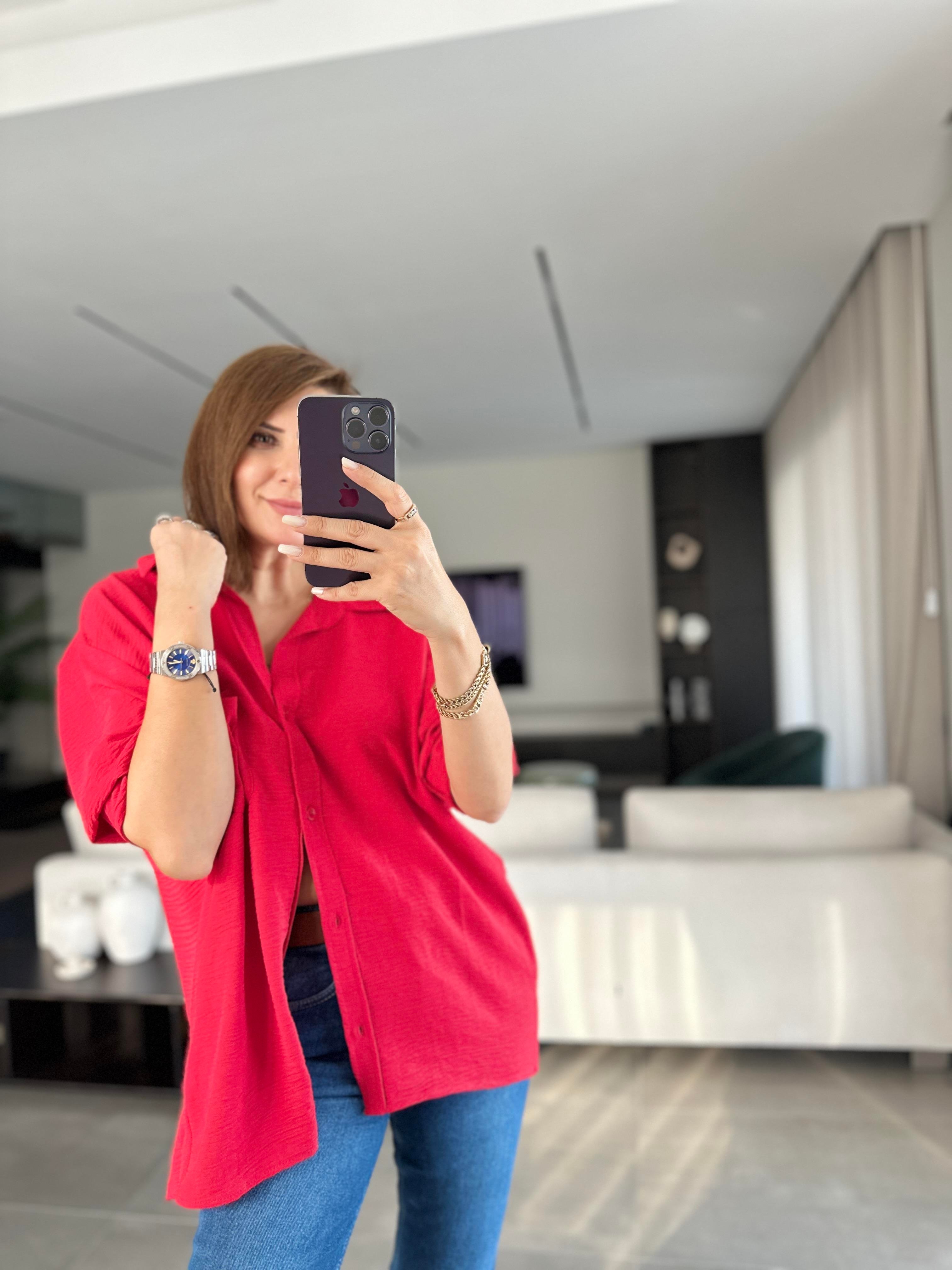 Kırmızı Ayrobin Salaş Gömlek