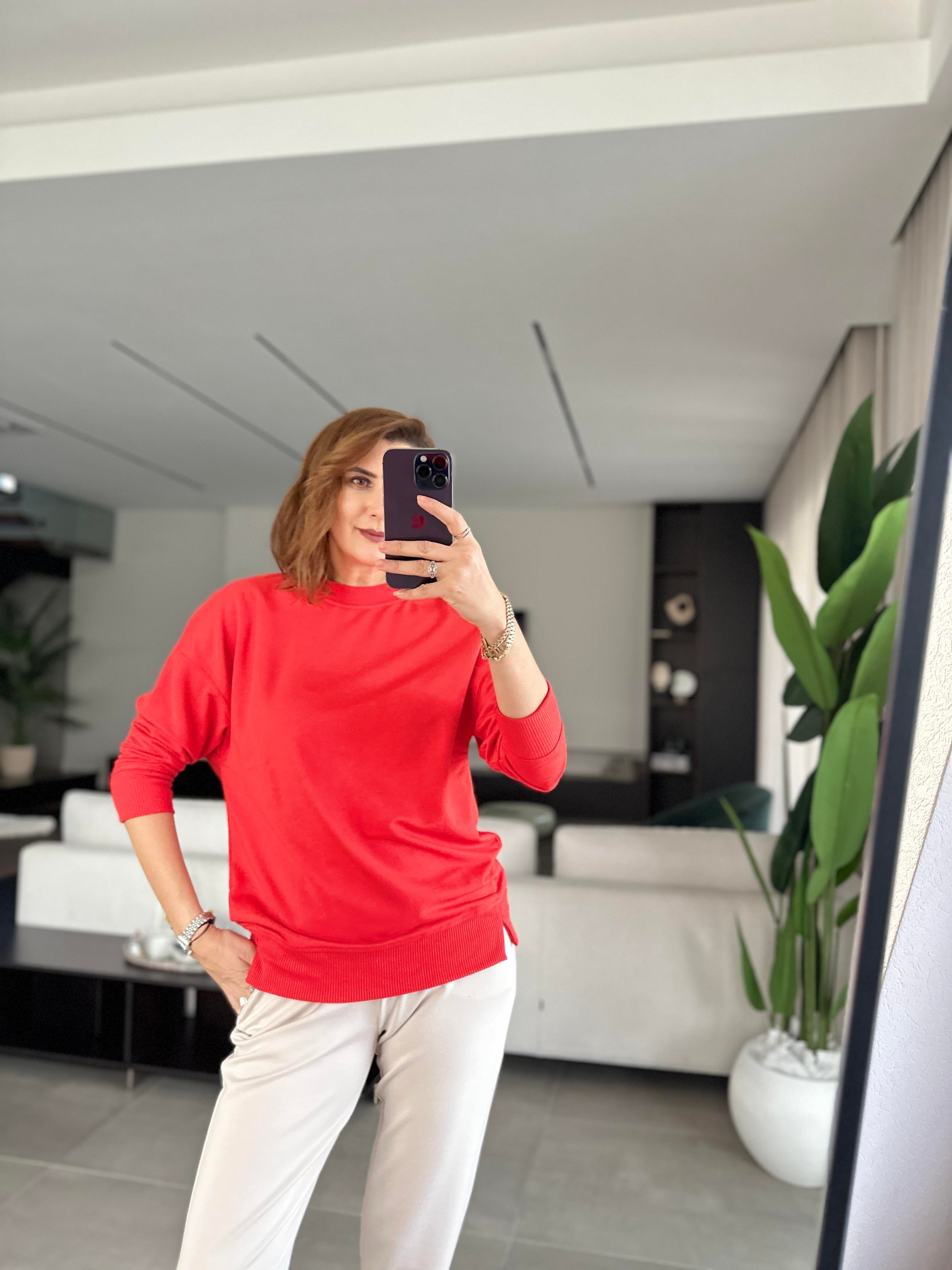 Kırmızı Basic Bisiklet Yaka Sweat