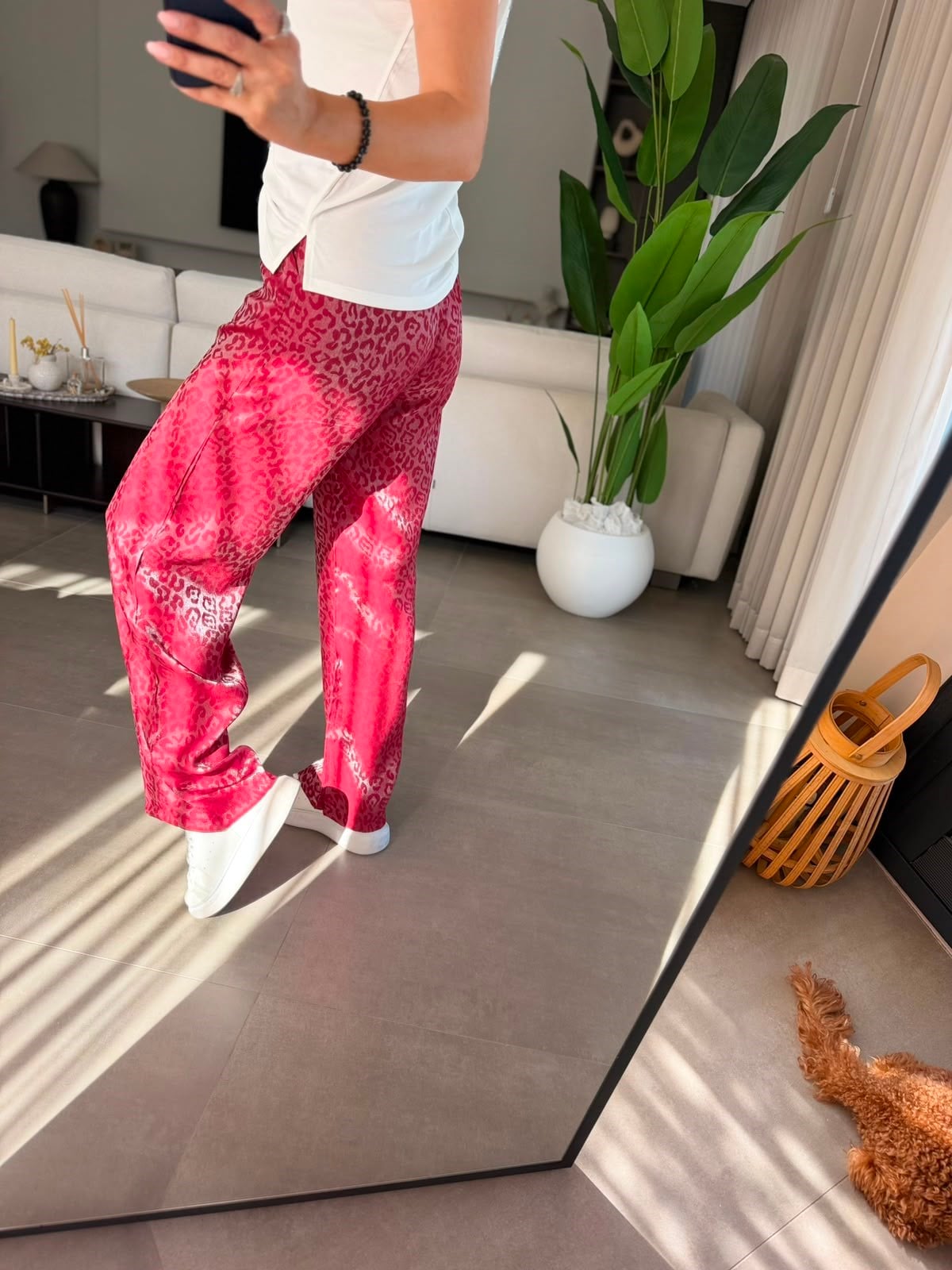 Kırmızı Bol Paça Desenli Pantolon