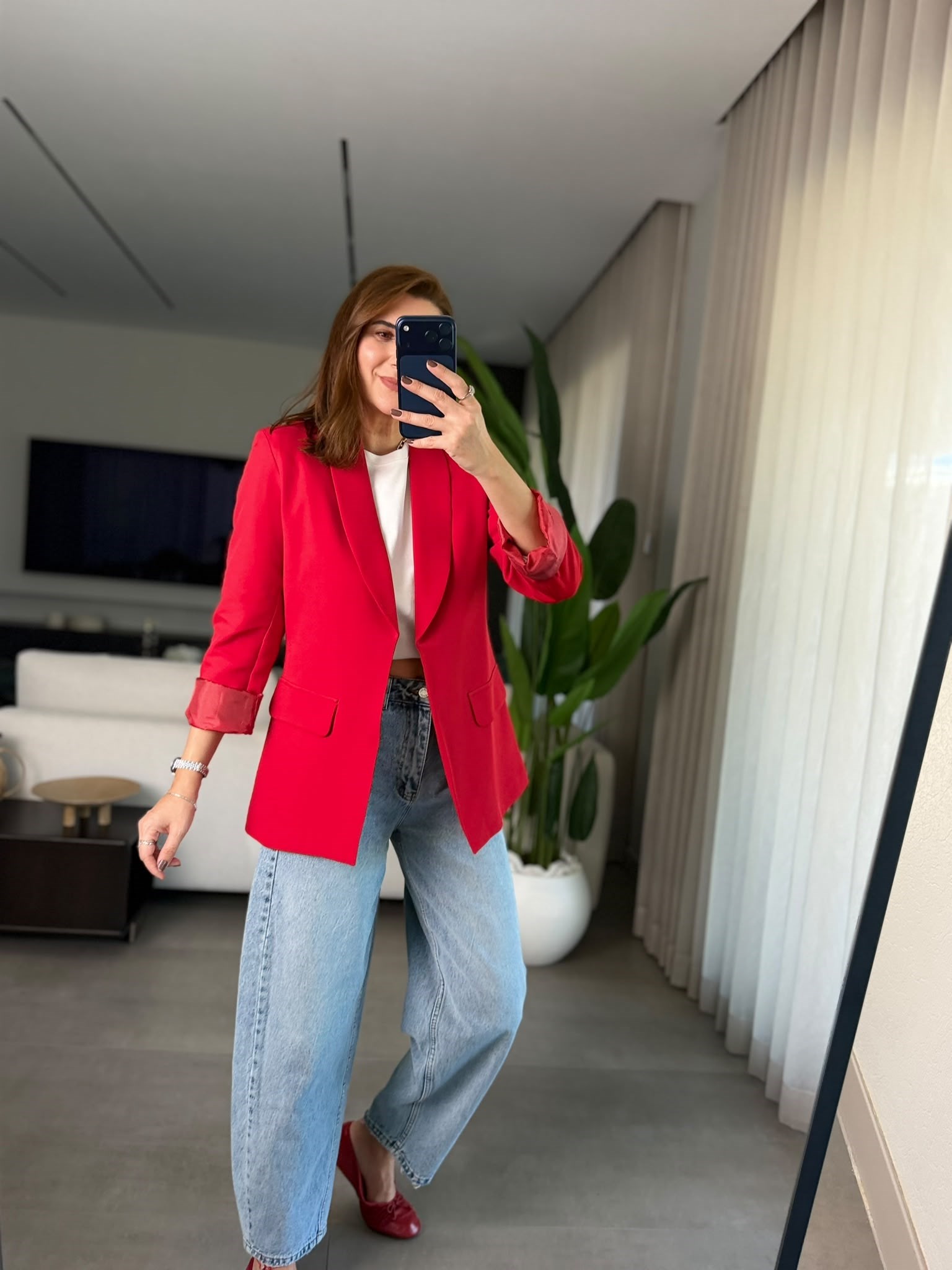 Kırmızı Cep Görünümlü Blazer Ceket