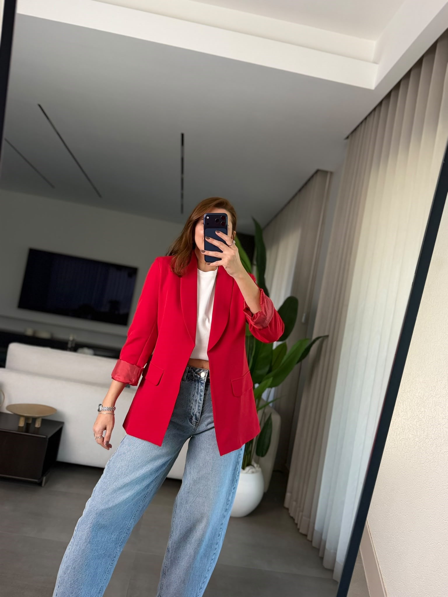Kırmızı Cep Görünümlü Blazer Ceket