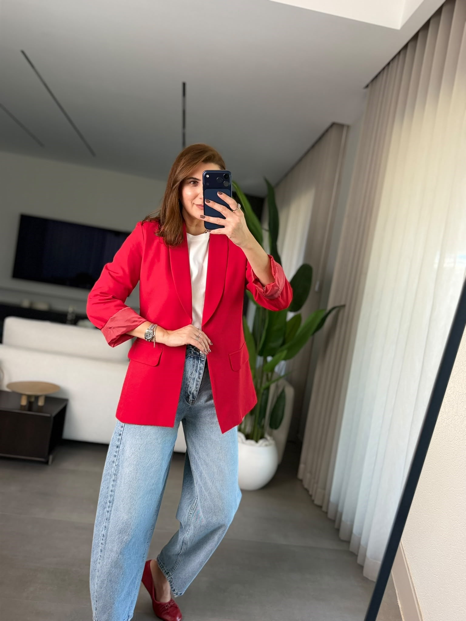 Kırmızı Cep Görünümlü Blazer Ceket