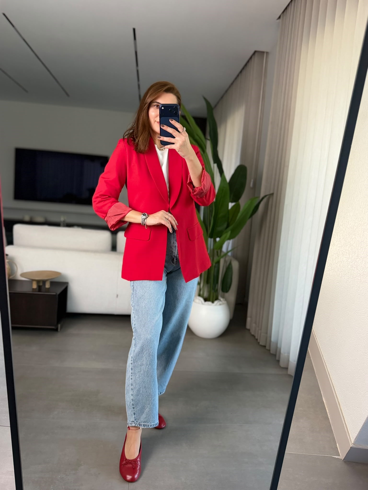 Kırmızı Cep Görünümlü Blazer Ceket