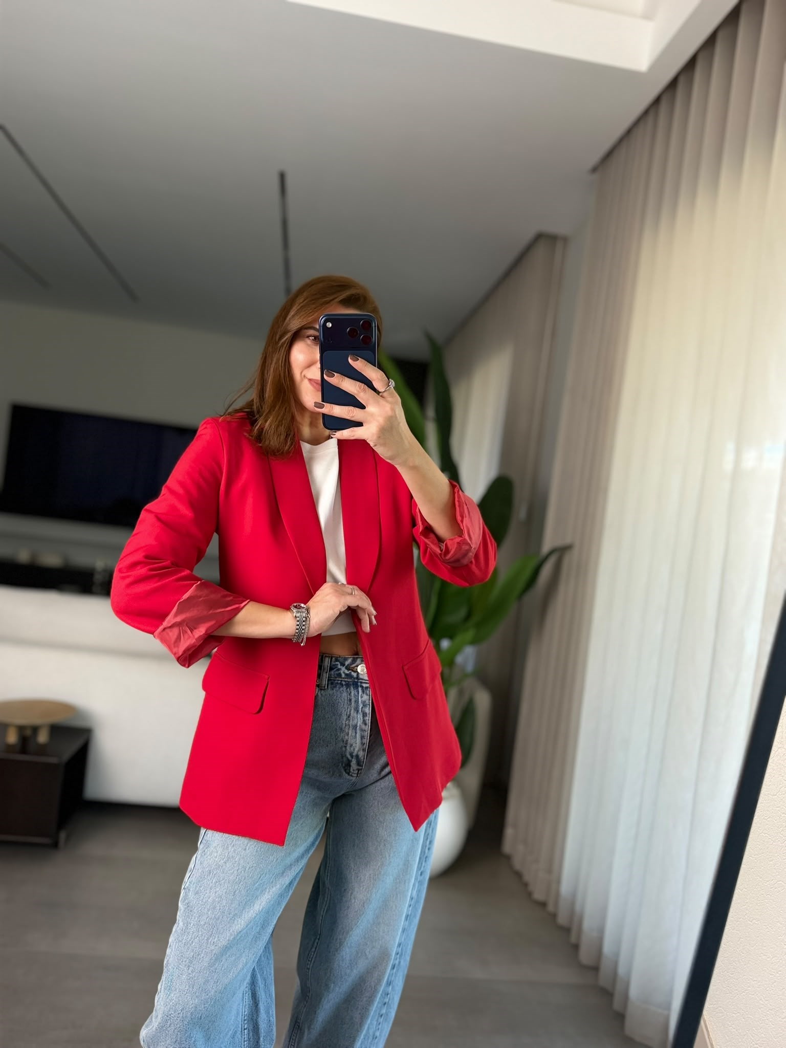 Kırmızı Cep Görünümlü Blazer Ceket