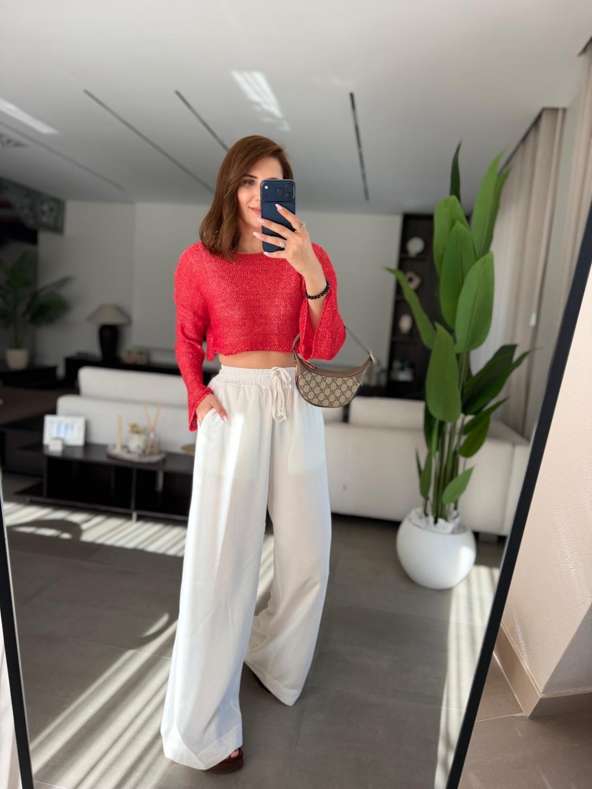 Kırmızı  Crop Pullu Bluz