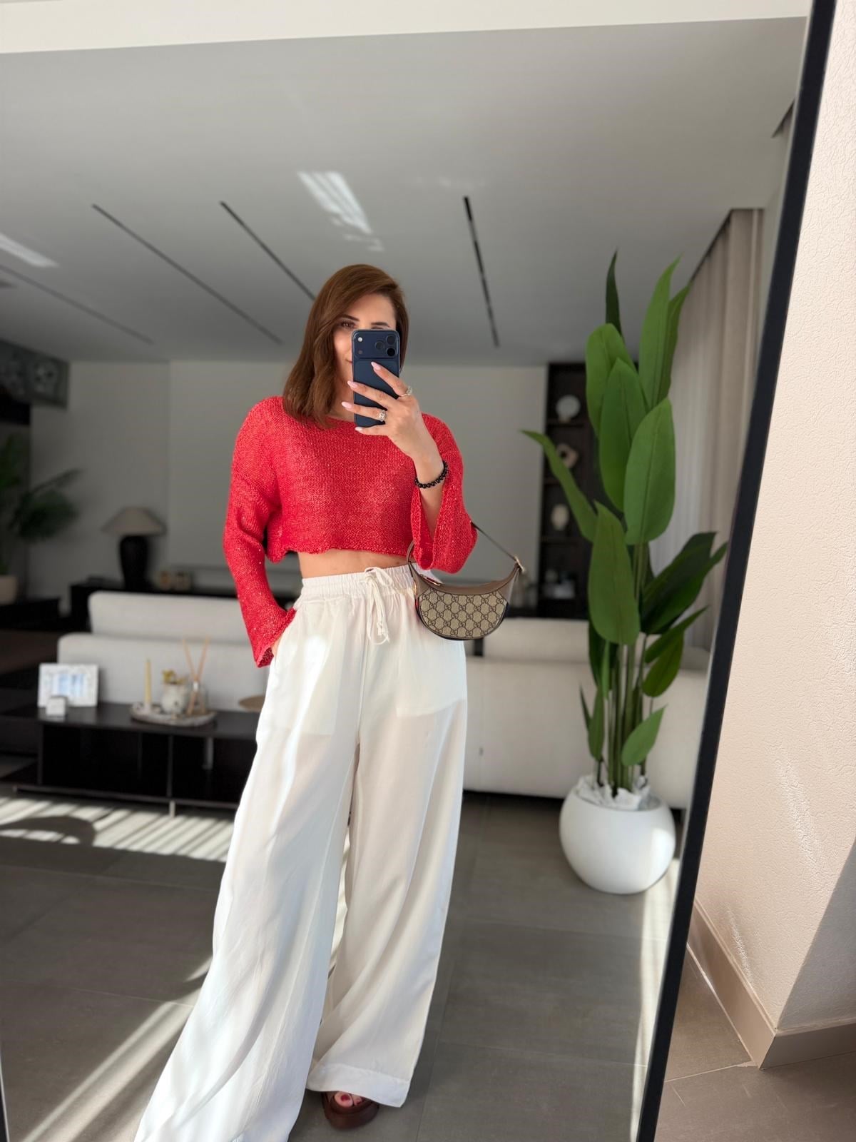 Kırmızı  Crop Pullu Bluz