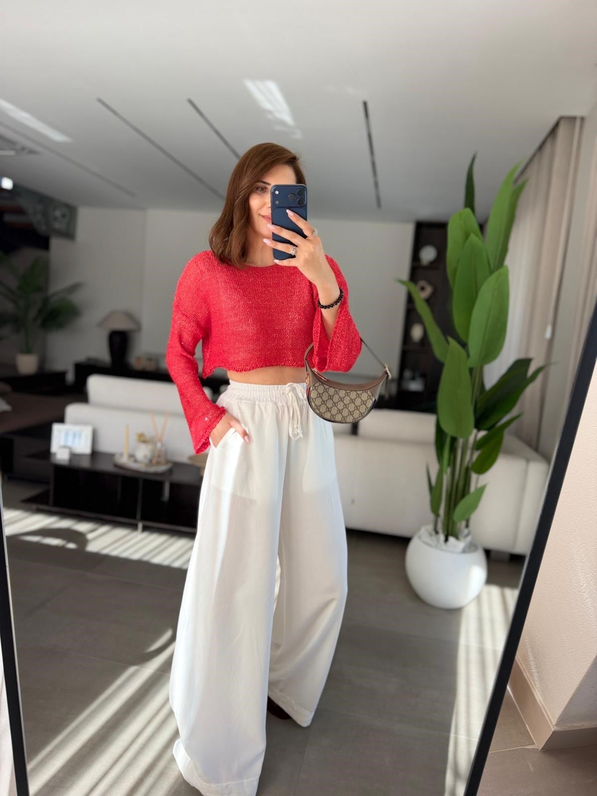 Kırmızı  Crop Pullu Bluz