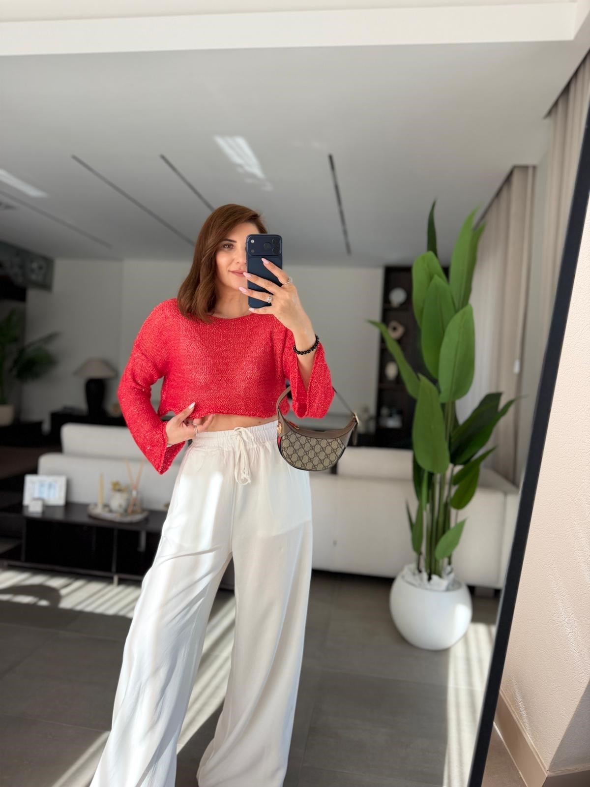 Kırmızı  Crop Pullu Bluz