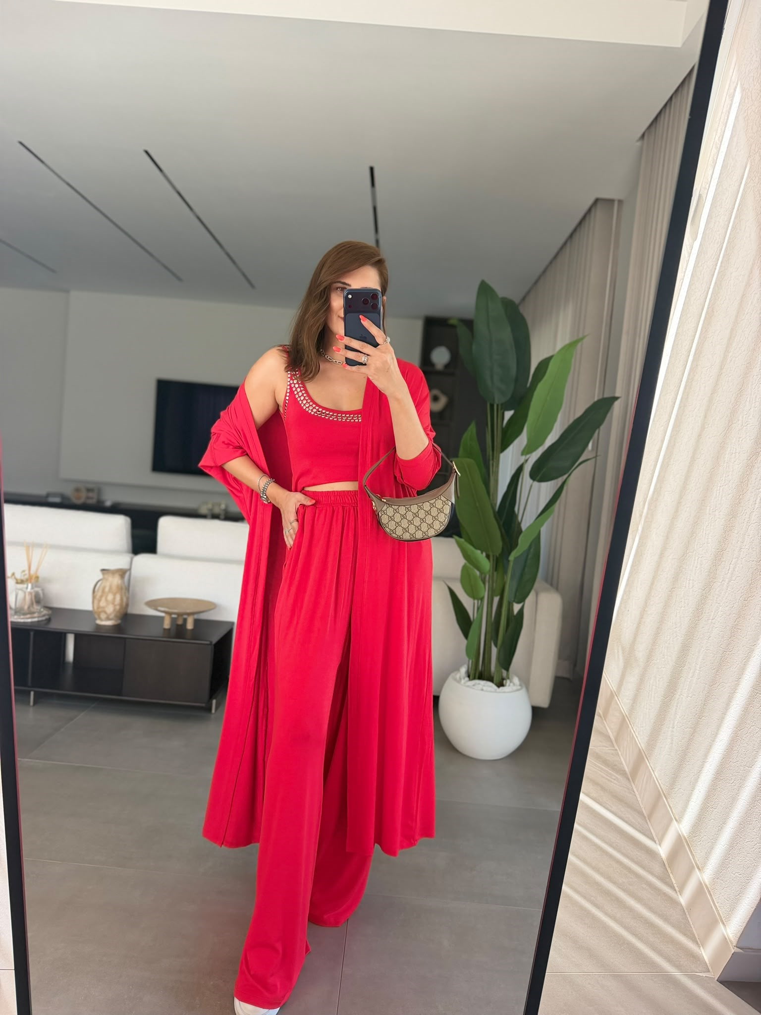 Kırmızı Elegance Hırkalı Üçlü Takım