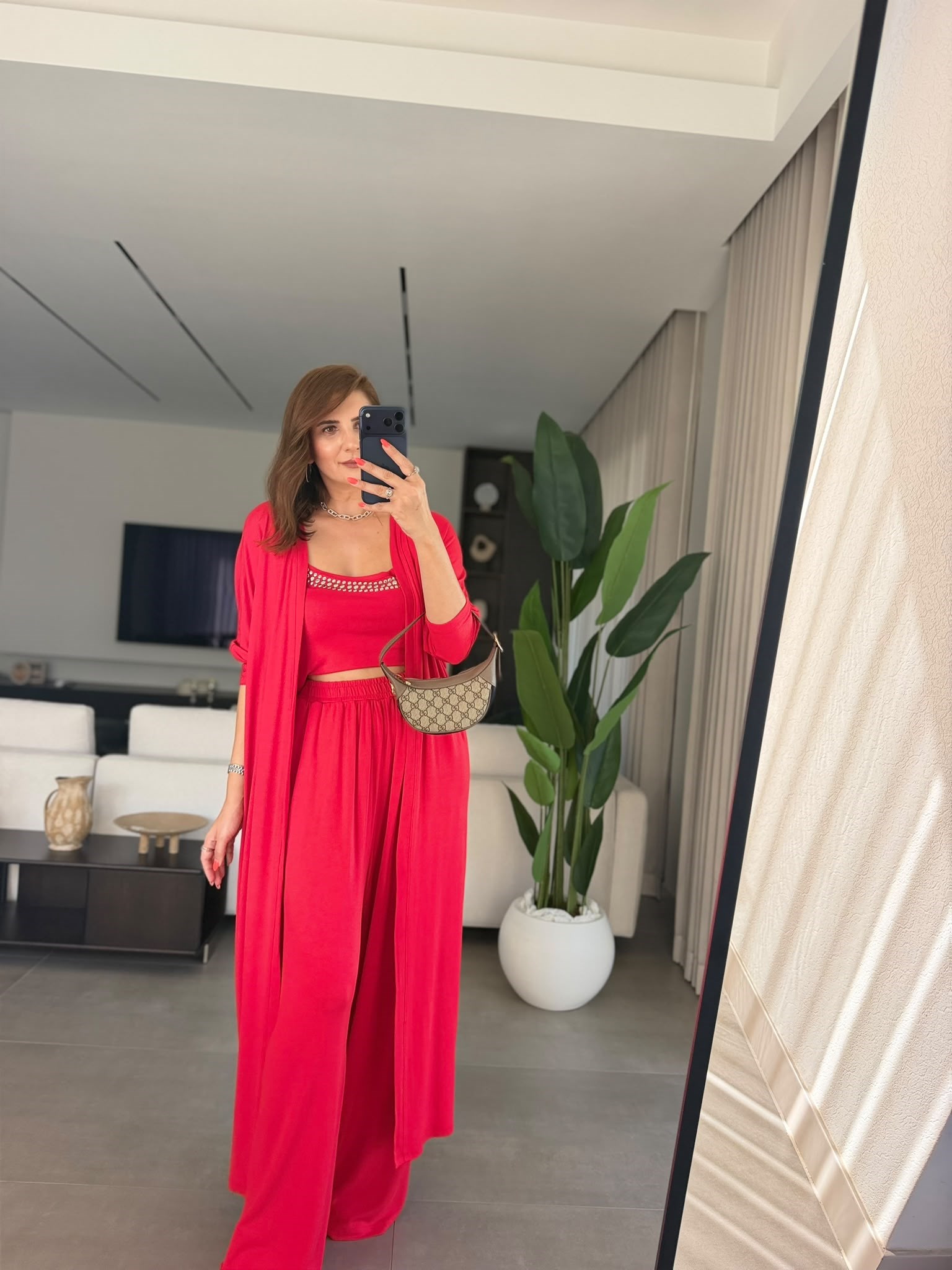 Kırmızı Elegance Hırkalı Üçlü Takım