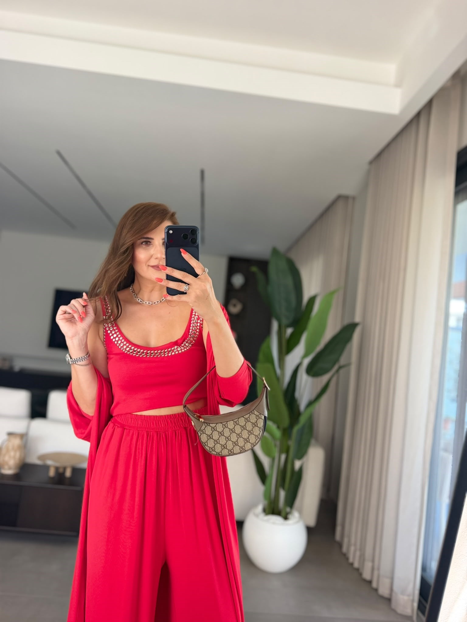 Kırmızı Elegance Hırkalı Üçlü Takım