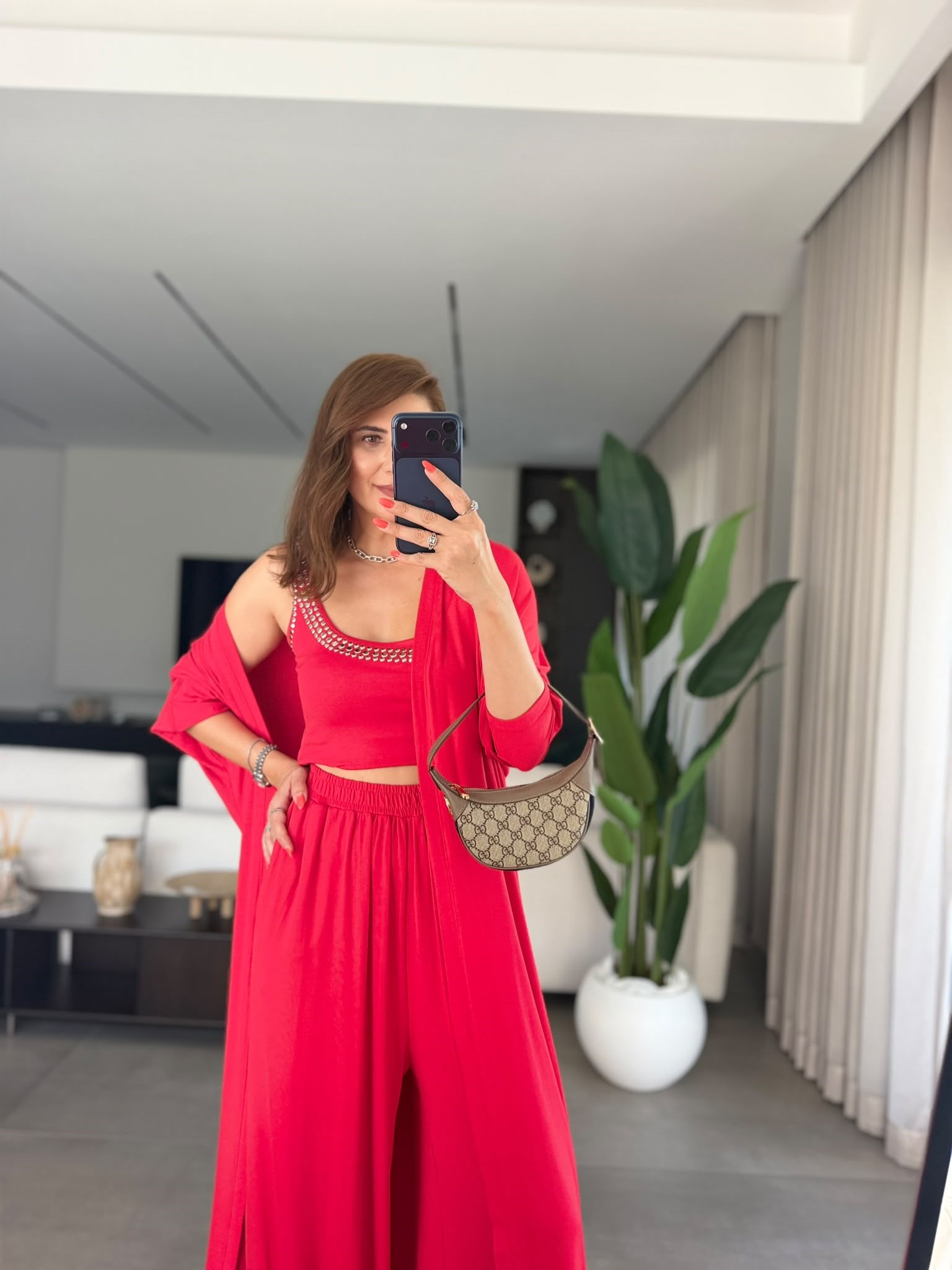 Kırmızı Elegance Hırkalı Üçlü Takım