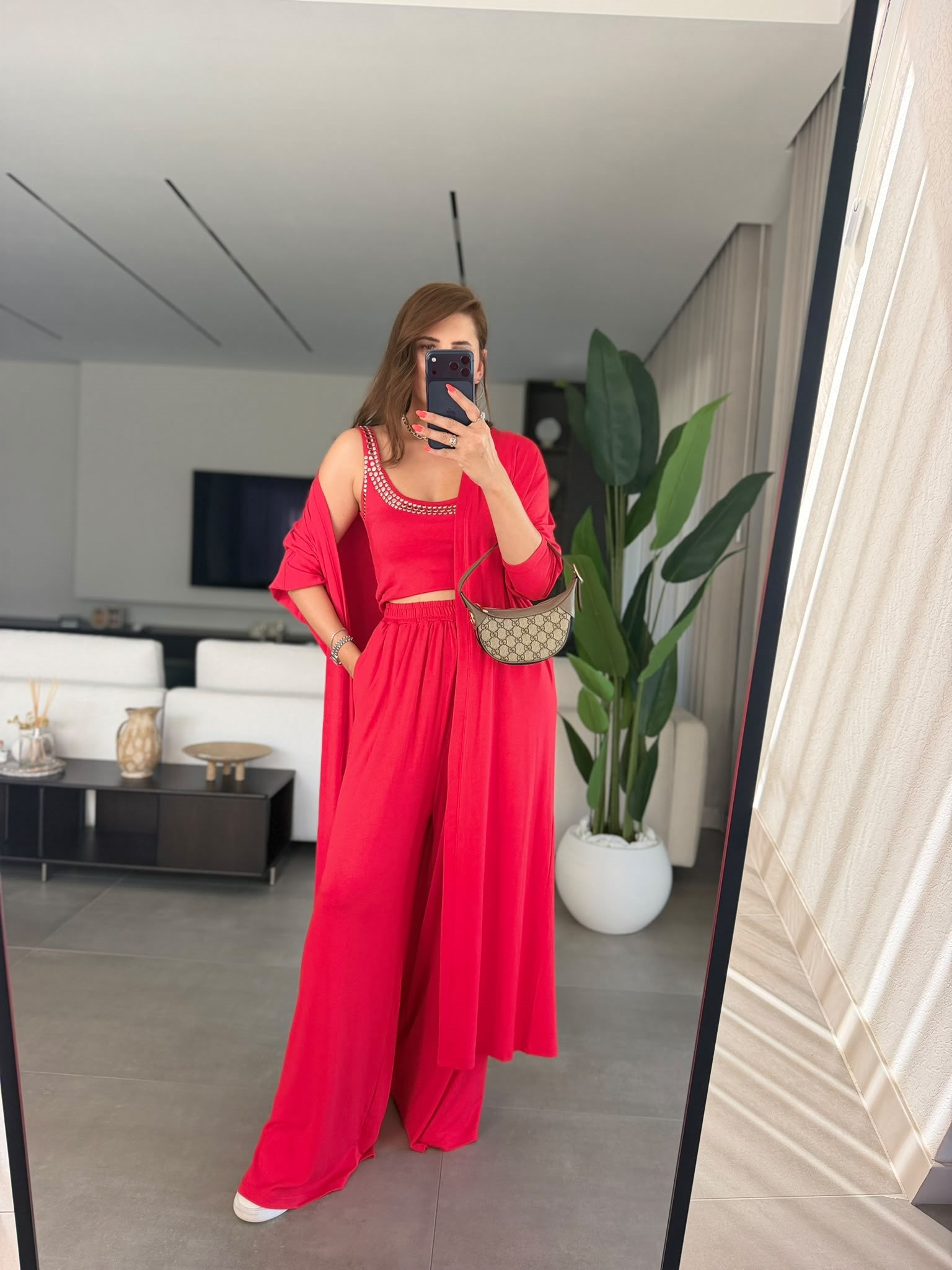 Kırmızı Elegance Hırkalı Üçlü Takım