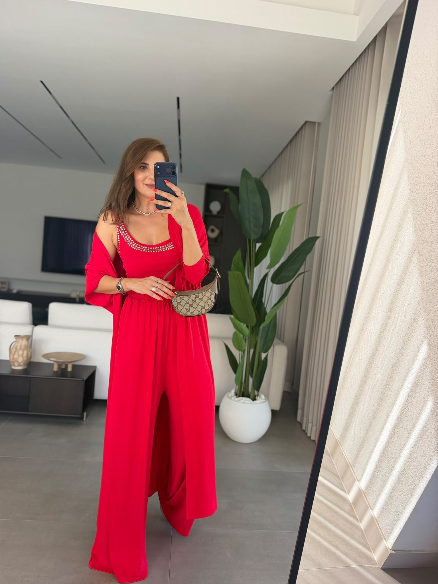 Kırmızı Elegance Hırkalı Üçlü Takım