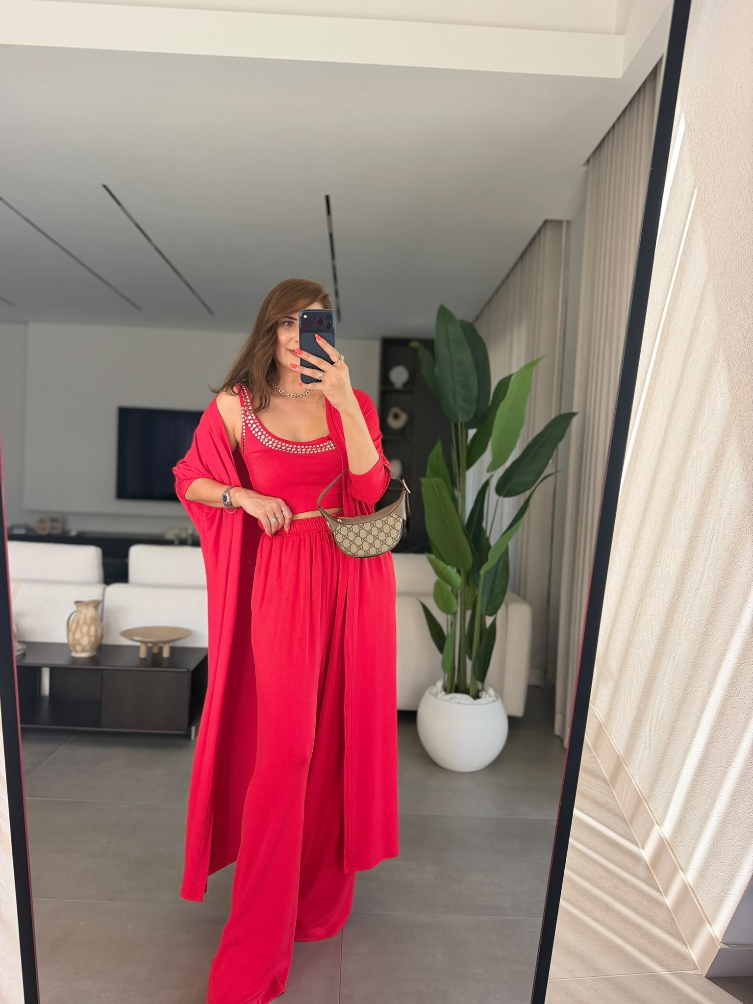 Kırmızı Elegance Hırkalı Üçlü Takım