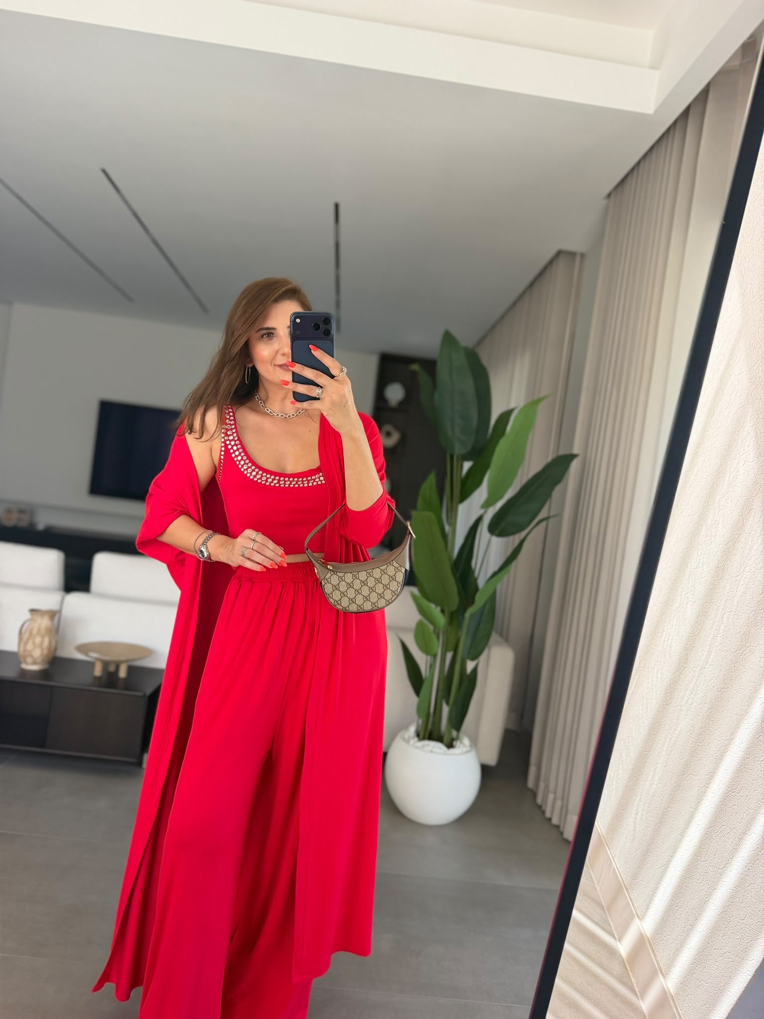 Kırmızı Elegance Hırkalı Üçlü Takım