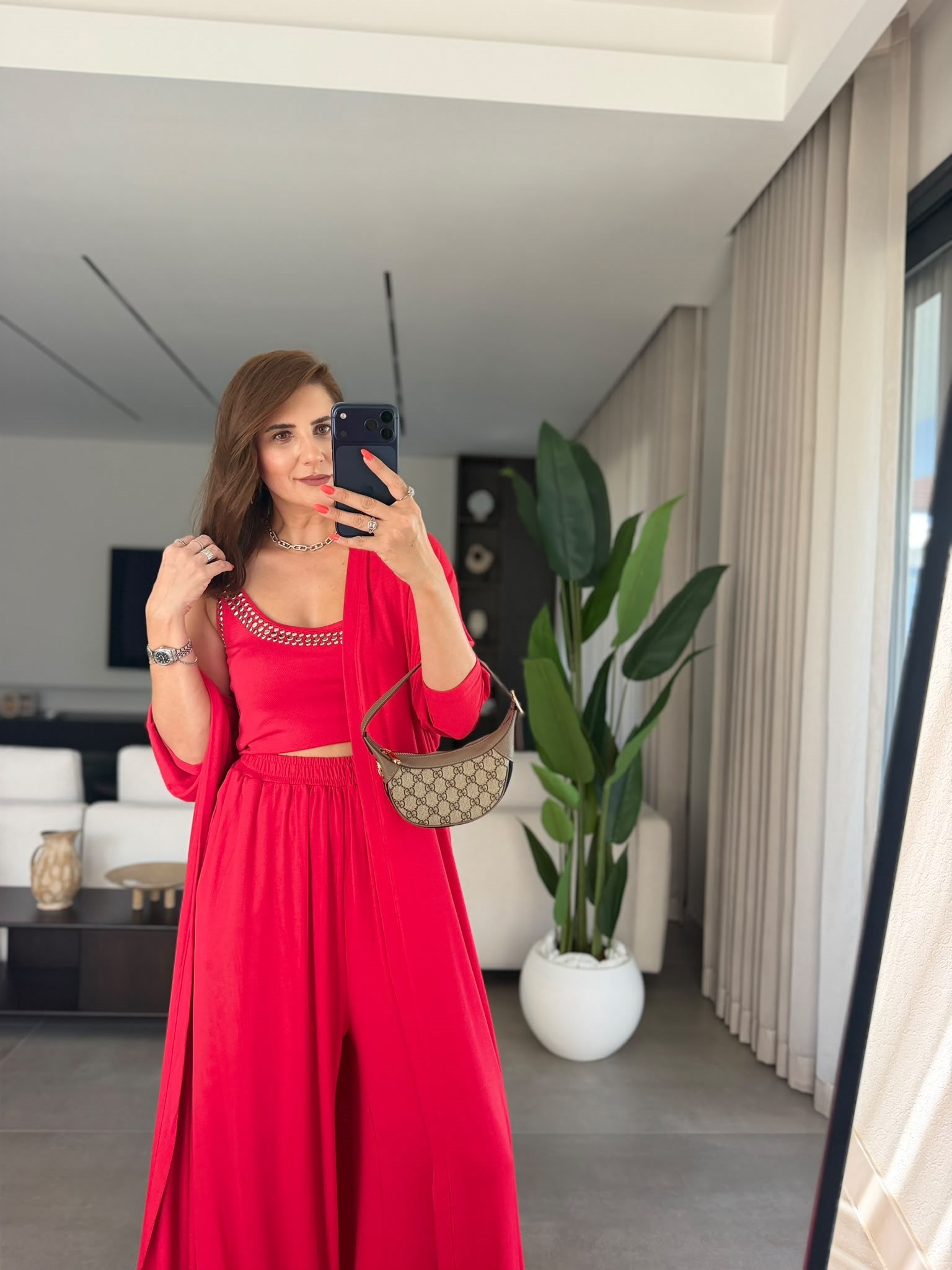 Kırmızı Elegance Hırkalı Üçlü Takım