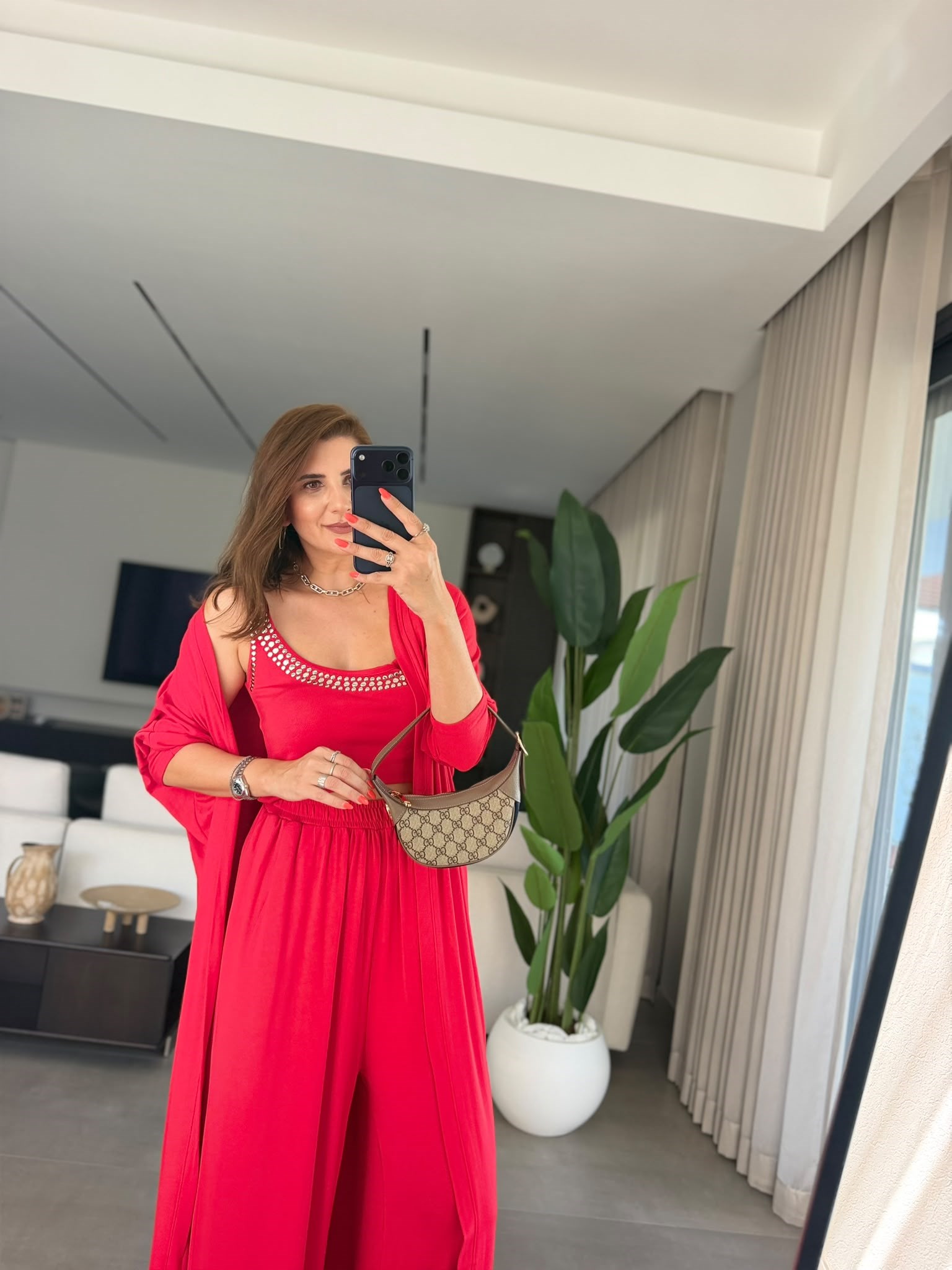 Kırmızı Elegance Hırkalı Üçlü Takım